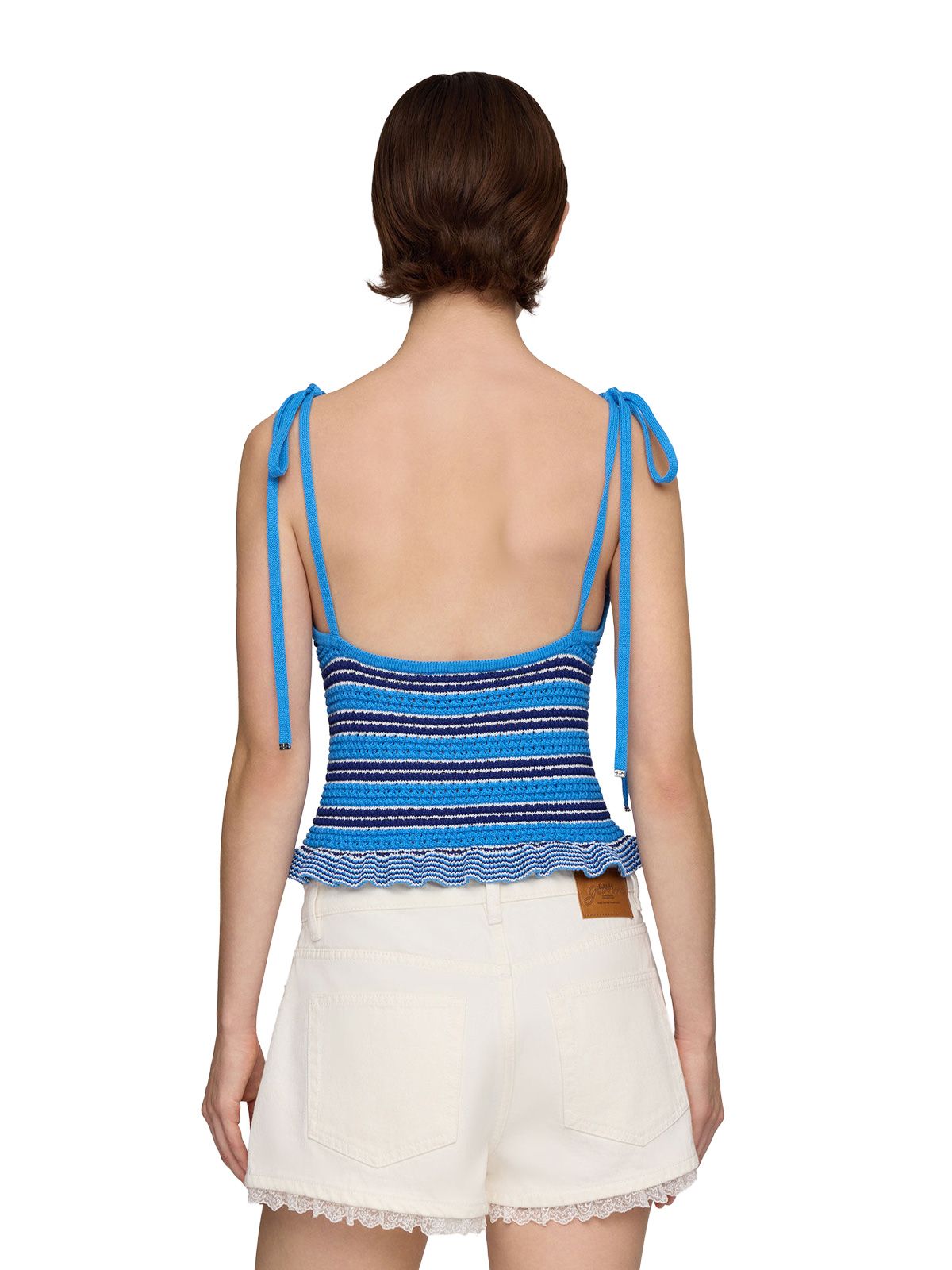 cotton pointelle stripe top sky GANNI