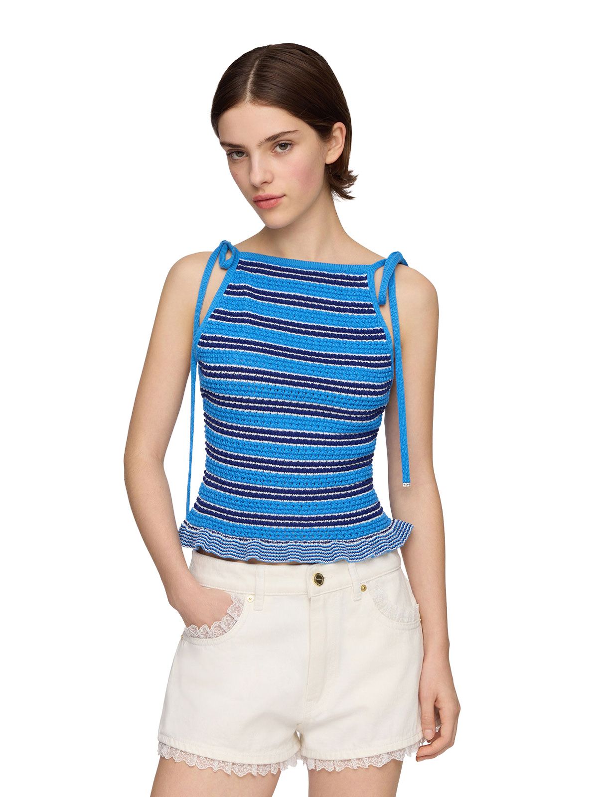 cotton pointelle stripe top sky GANNI