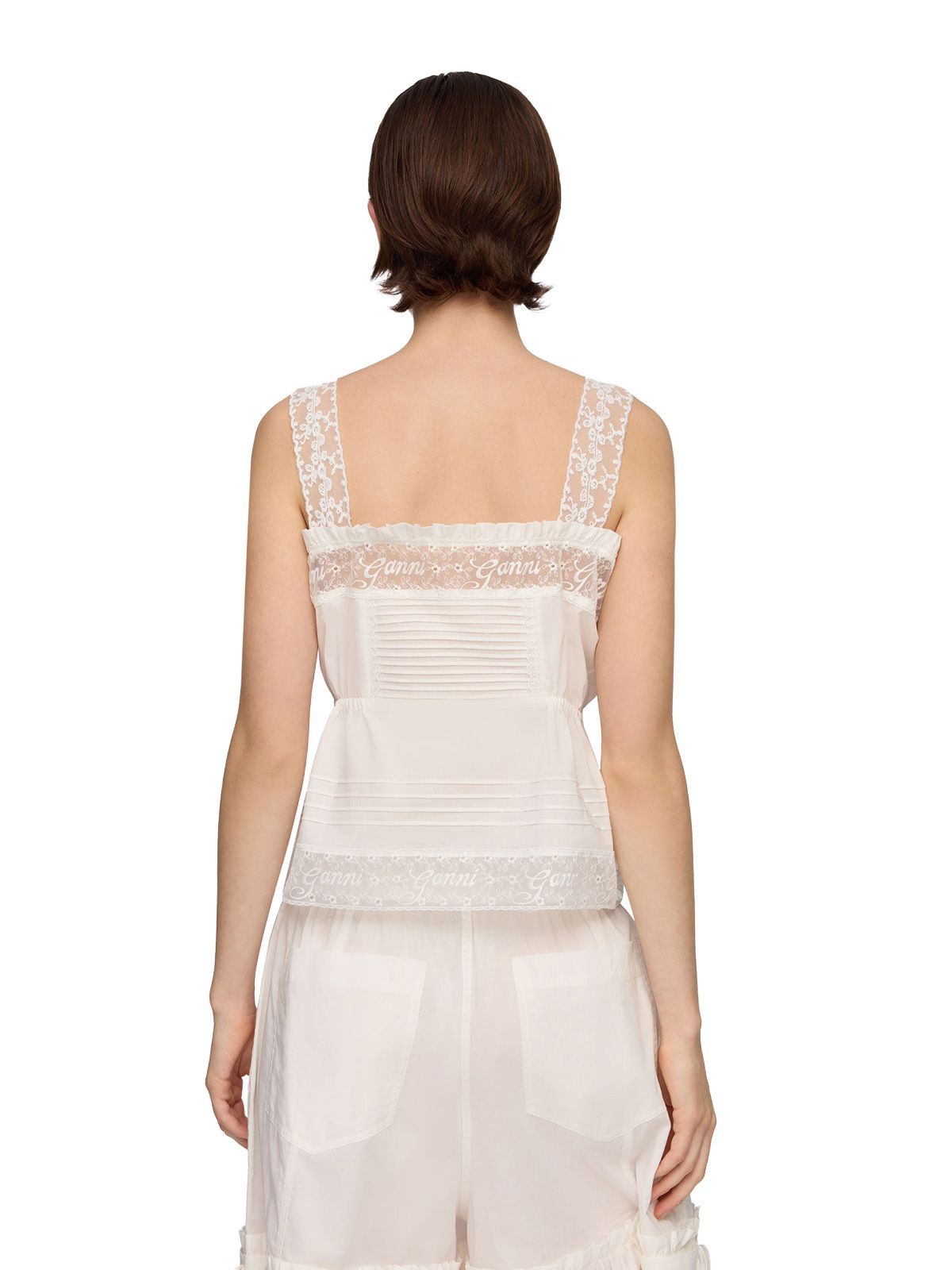cotton voile lace slip top bianco  GANNI