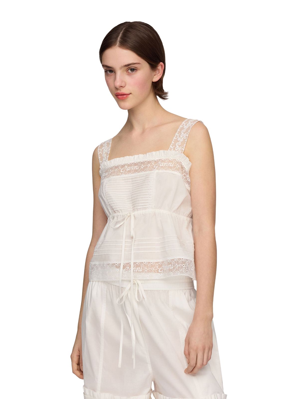 cotton voile lace slip top bianco  GANNI
