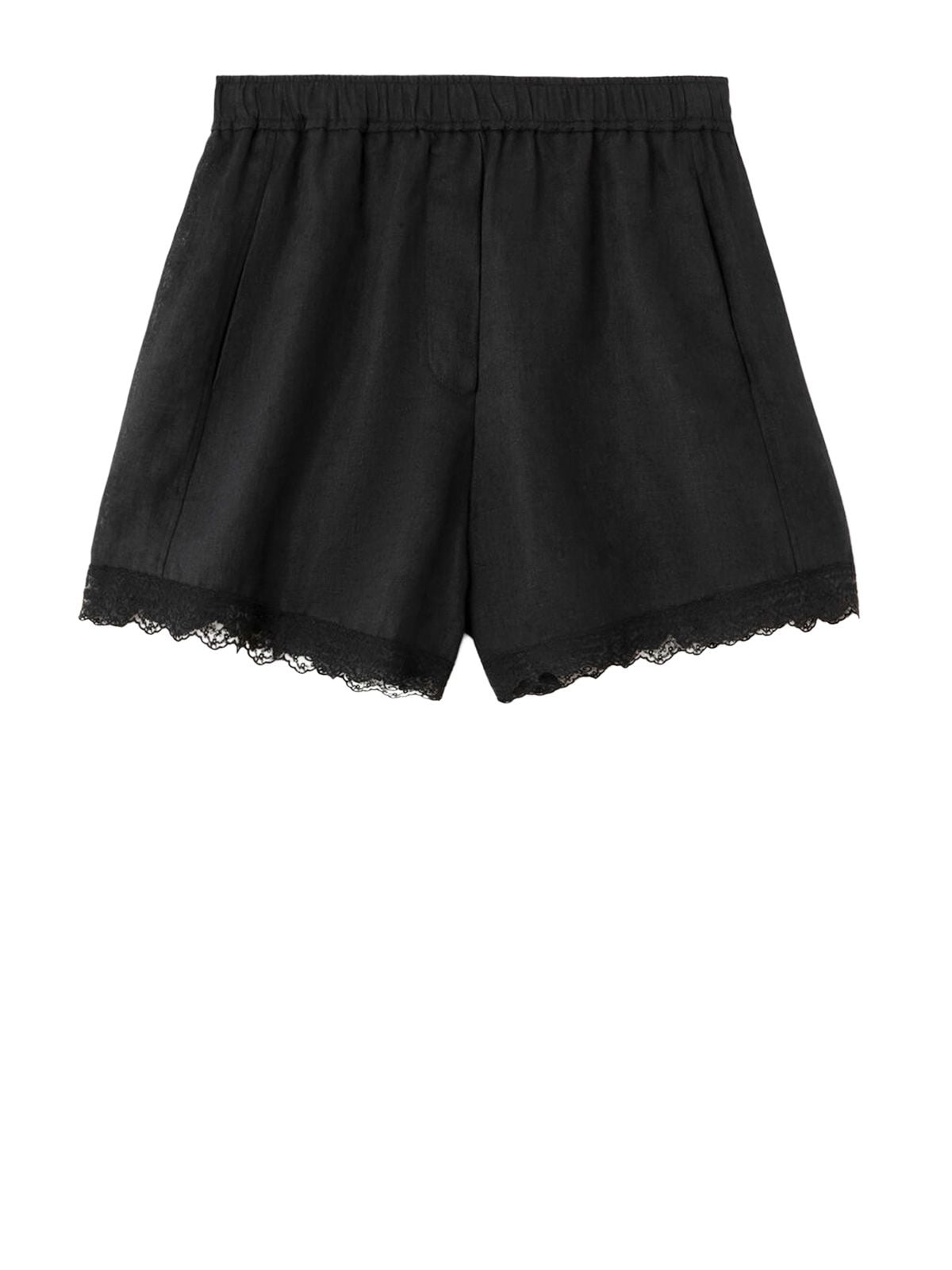 light linen lace hem shorts black