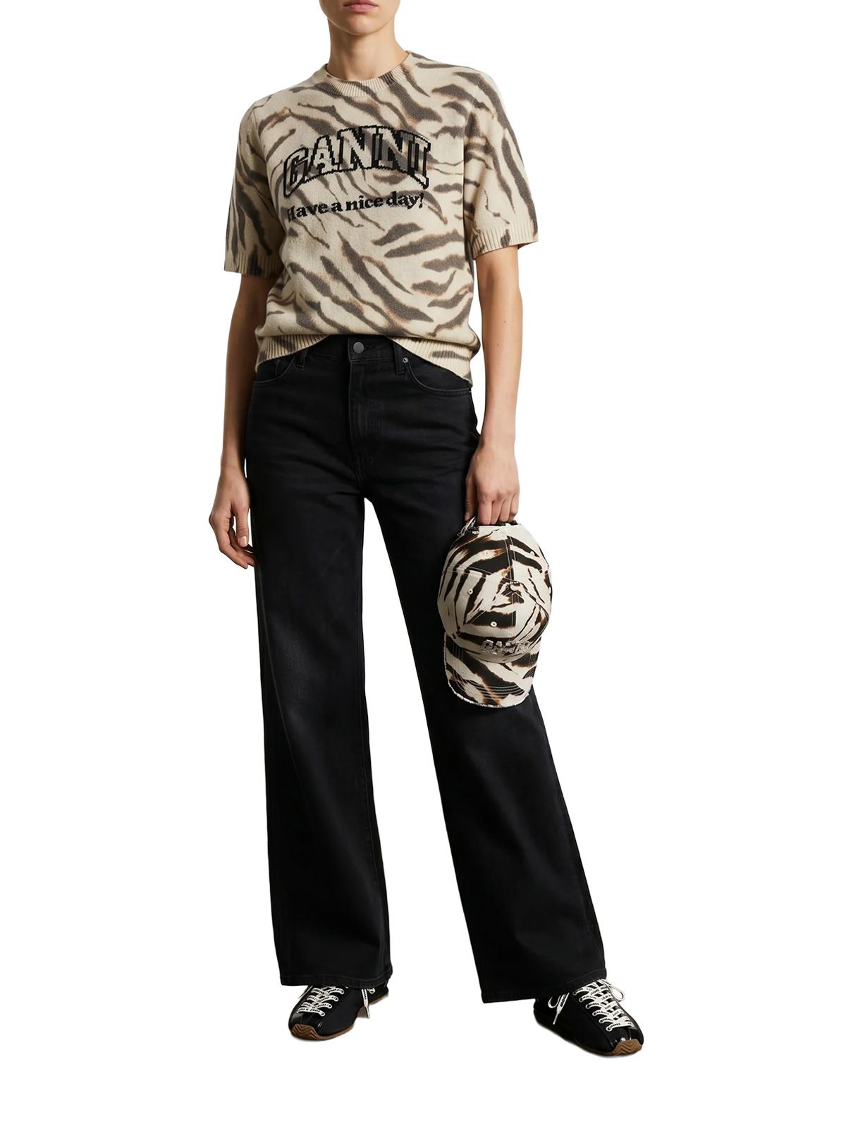 graphic wool pronted tee egret GANNI