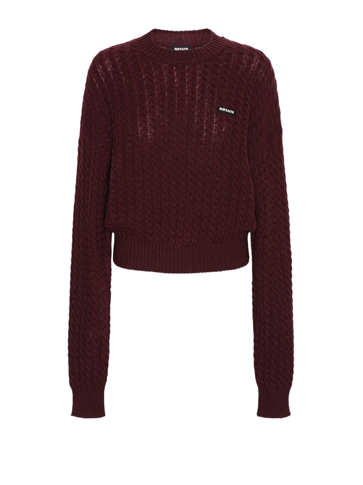maglione girocollo a trecce marrone