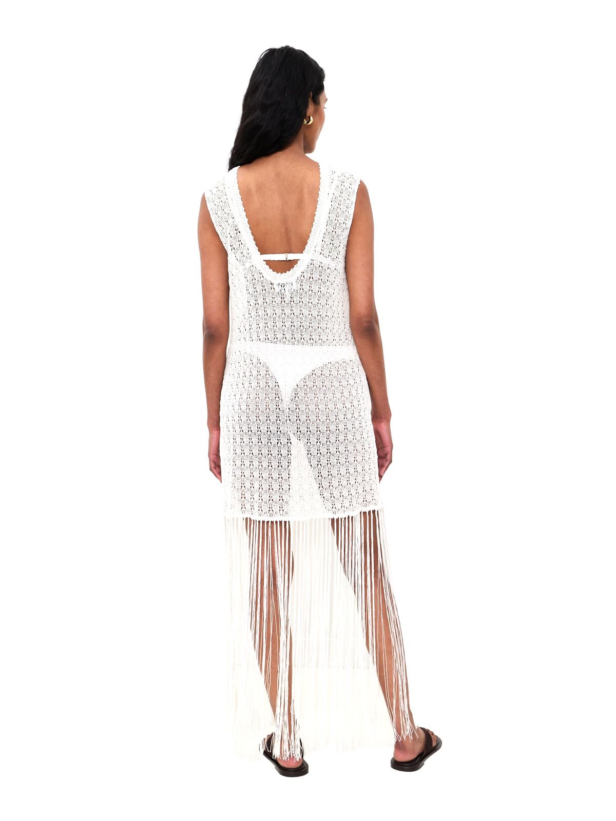 shiny pointelle fringe dress white  GANNI