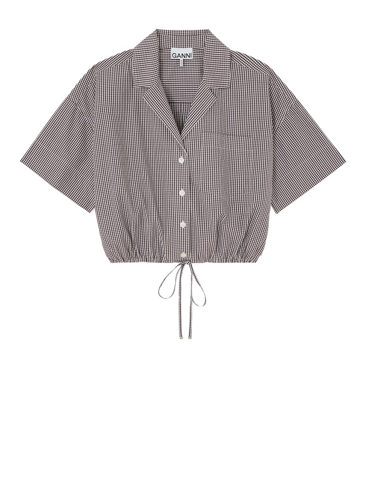 check cotton cropped bowling shirt coffee