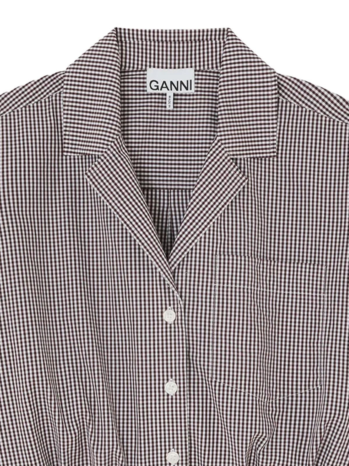 check cotton cropped bowling shirt coffee GANNI