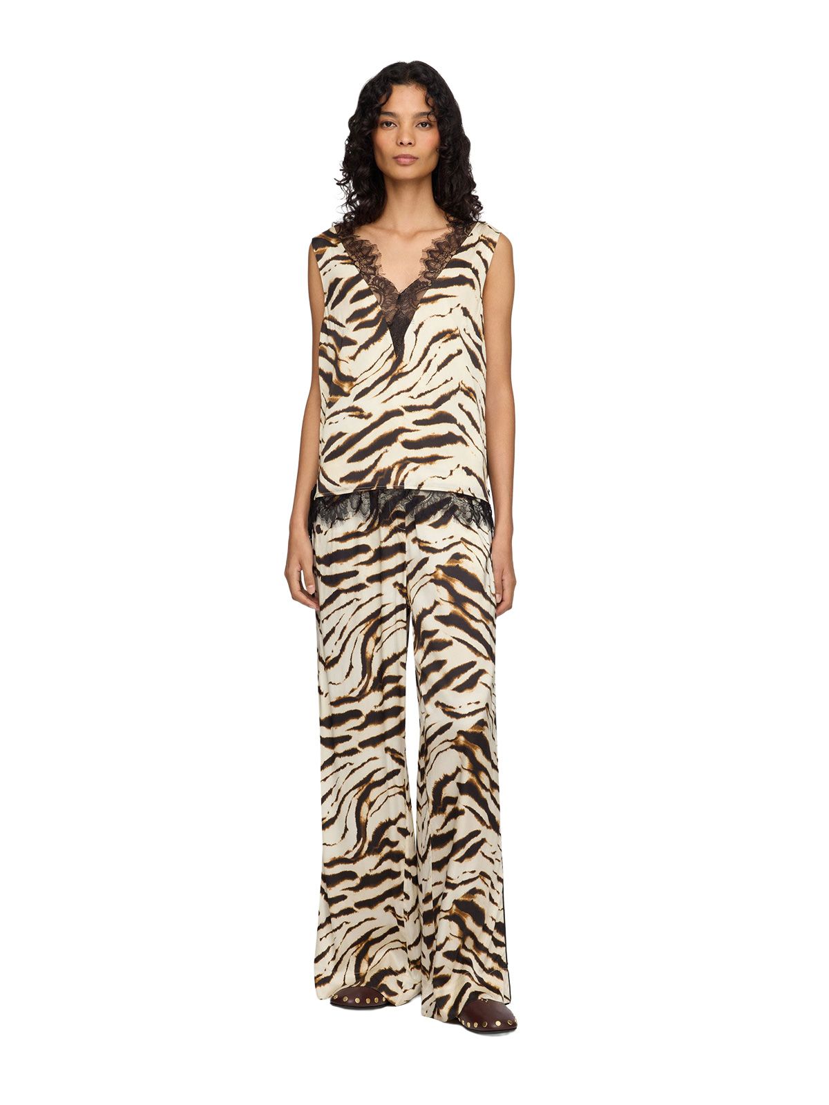 printed stretch satin elasticated pants egret GANNI