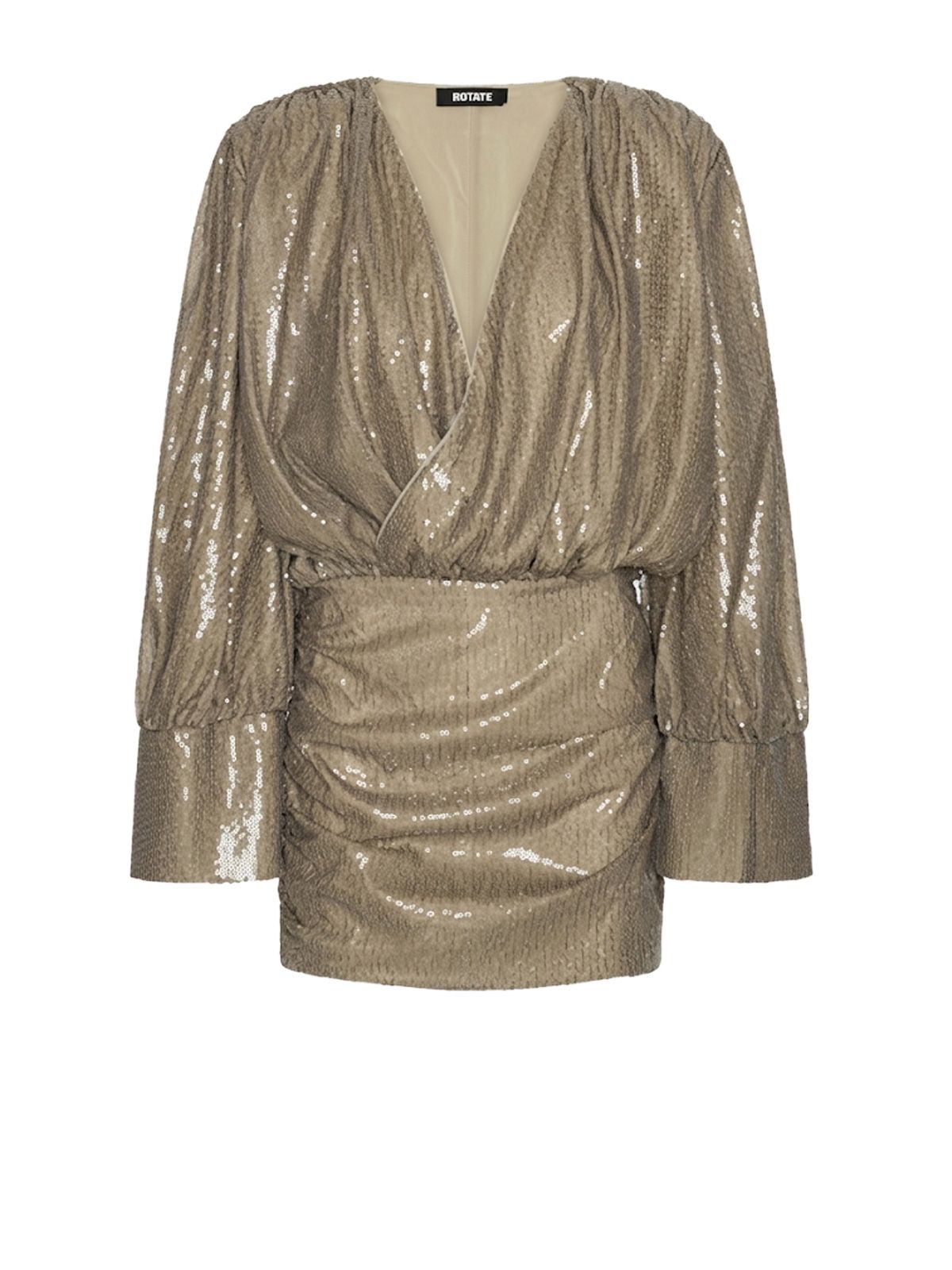 mini abito lungo con paillettes beige