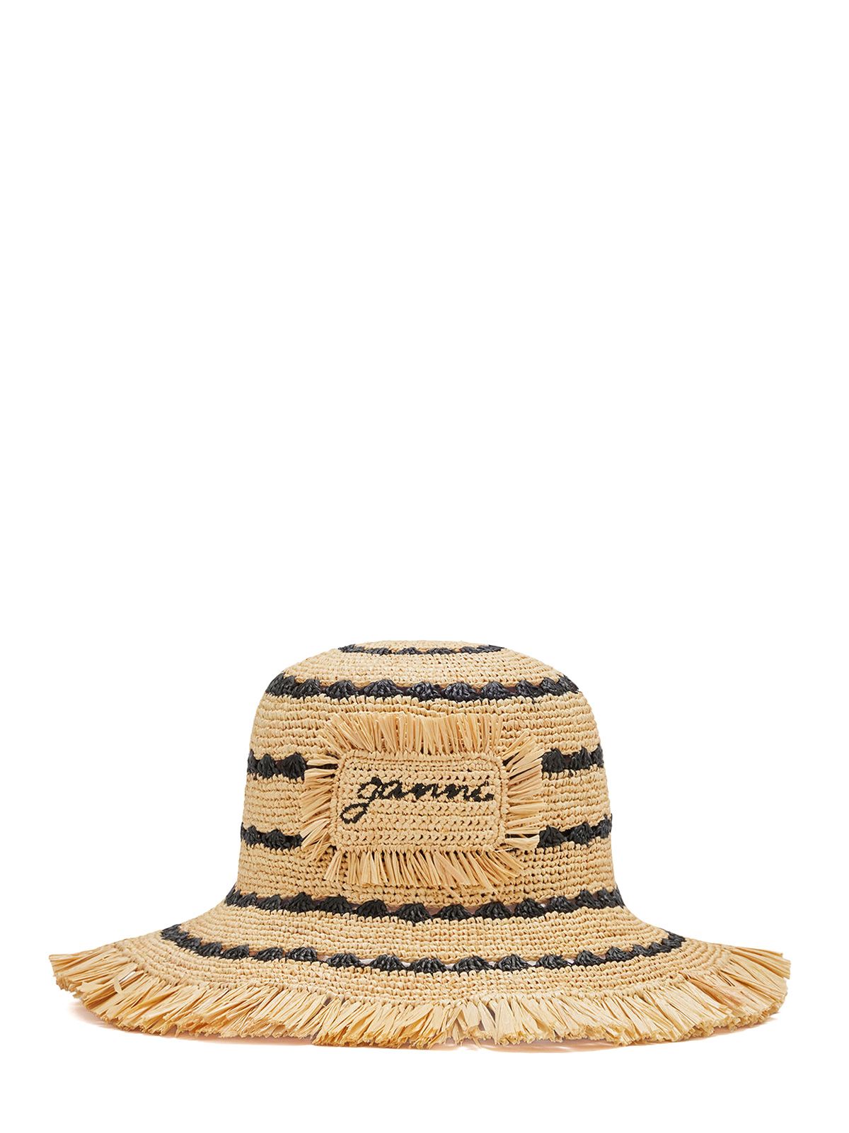 cappello a secchiello in rafia a righe