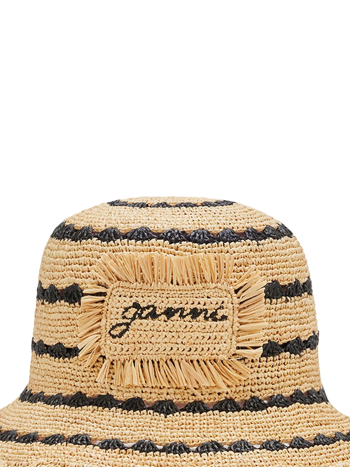 cappello a secchiello in rafia a righe GANNI