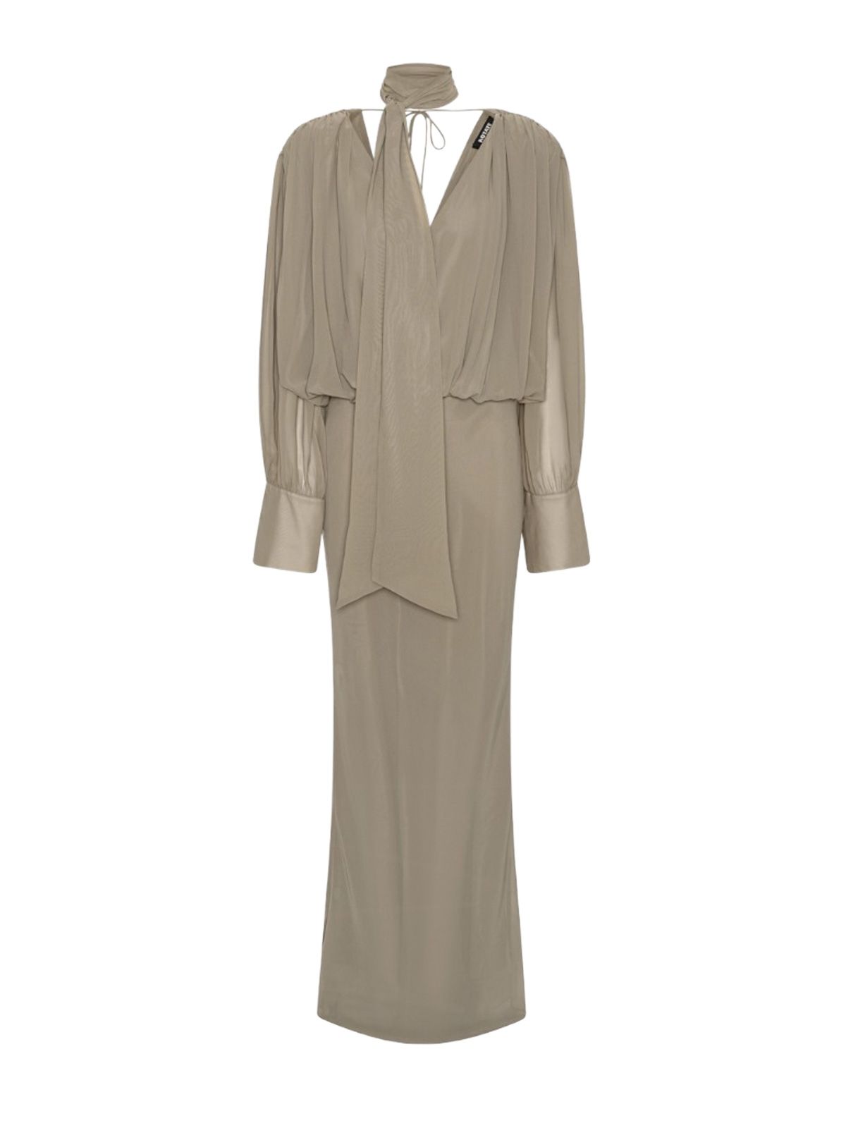 vestito chiffon ls maxi beige 