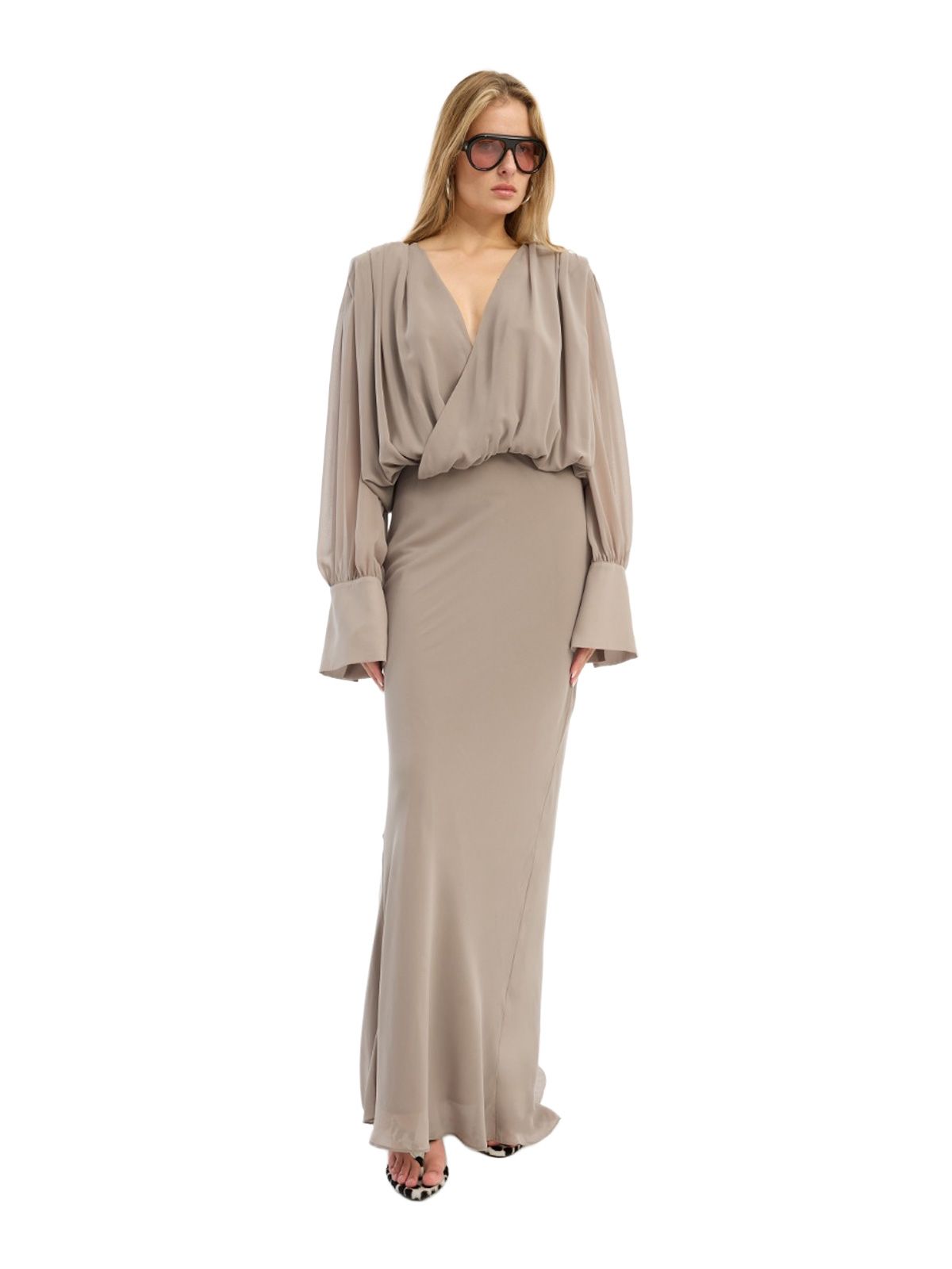 vestito chiffon ls maxi beige  ROTATE
