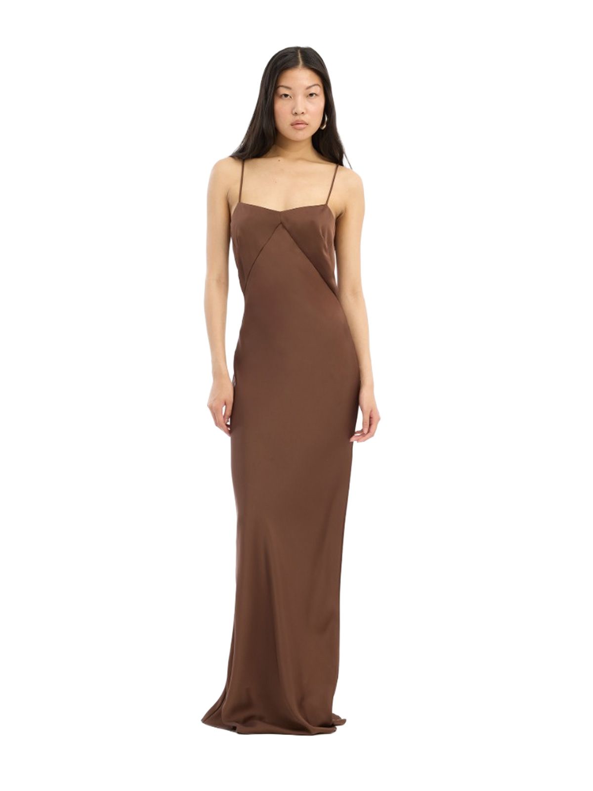 vestito satin maxi slip marrone ROTATE