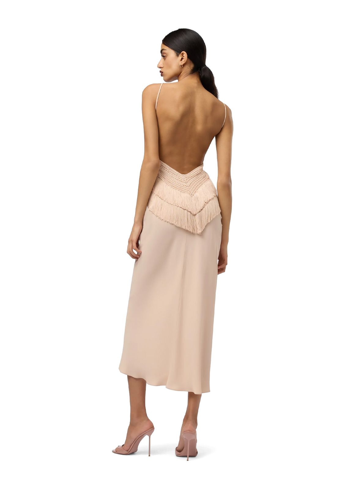 reina halterneck fringed midi dress pink  THE ANDAMANE
