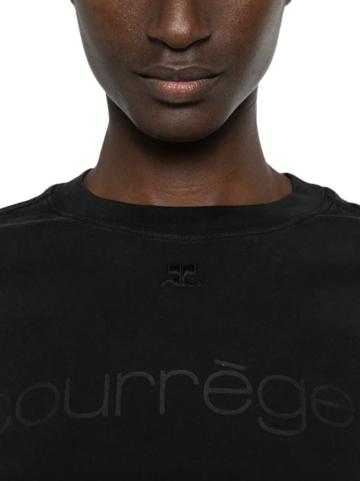 logo print double sleeves t-shirt black  COURREGES