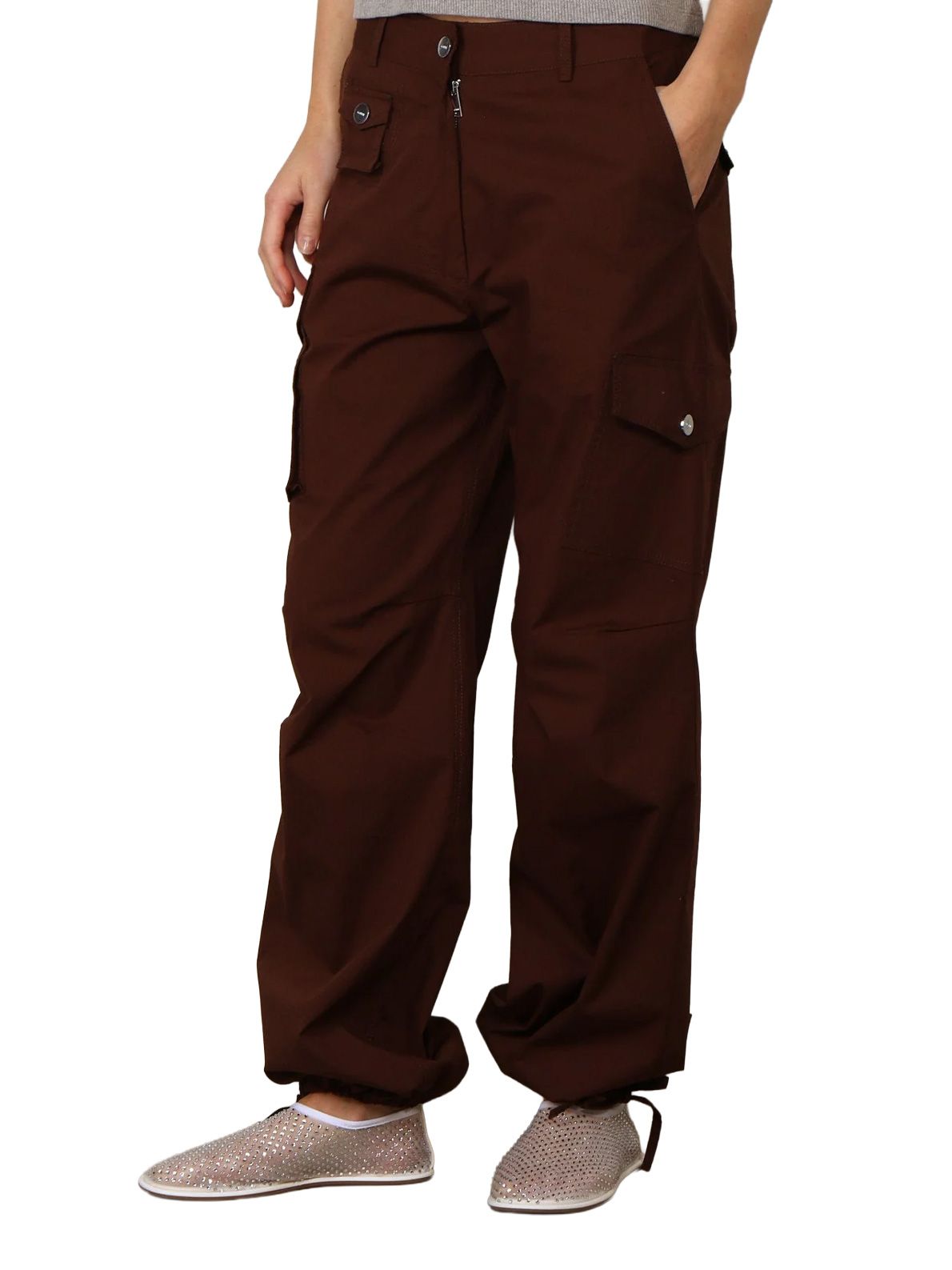 stretch cotton pocket cargo pants coffee GANNI