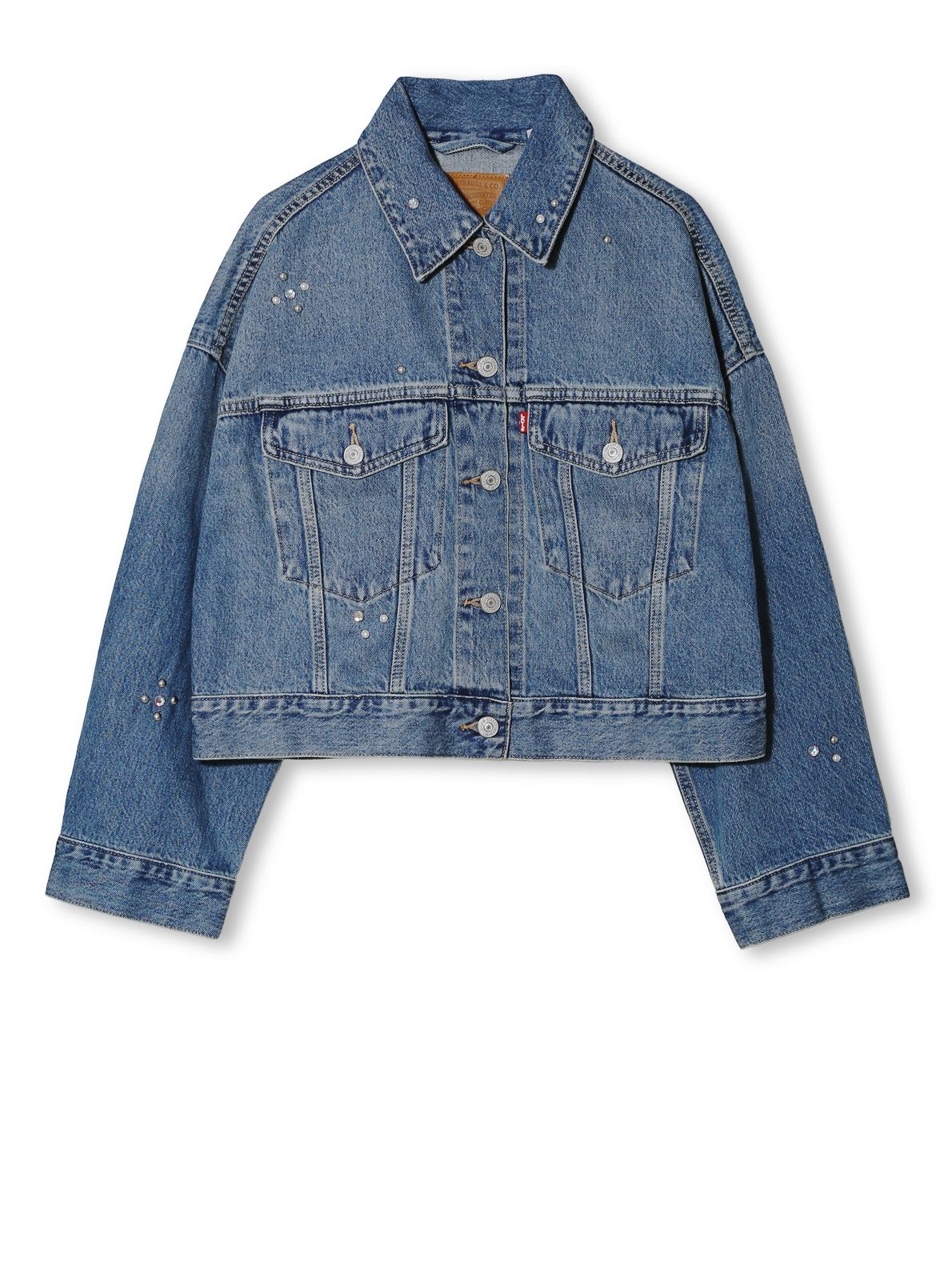 Jacket loose crop trucker trip on blue