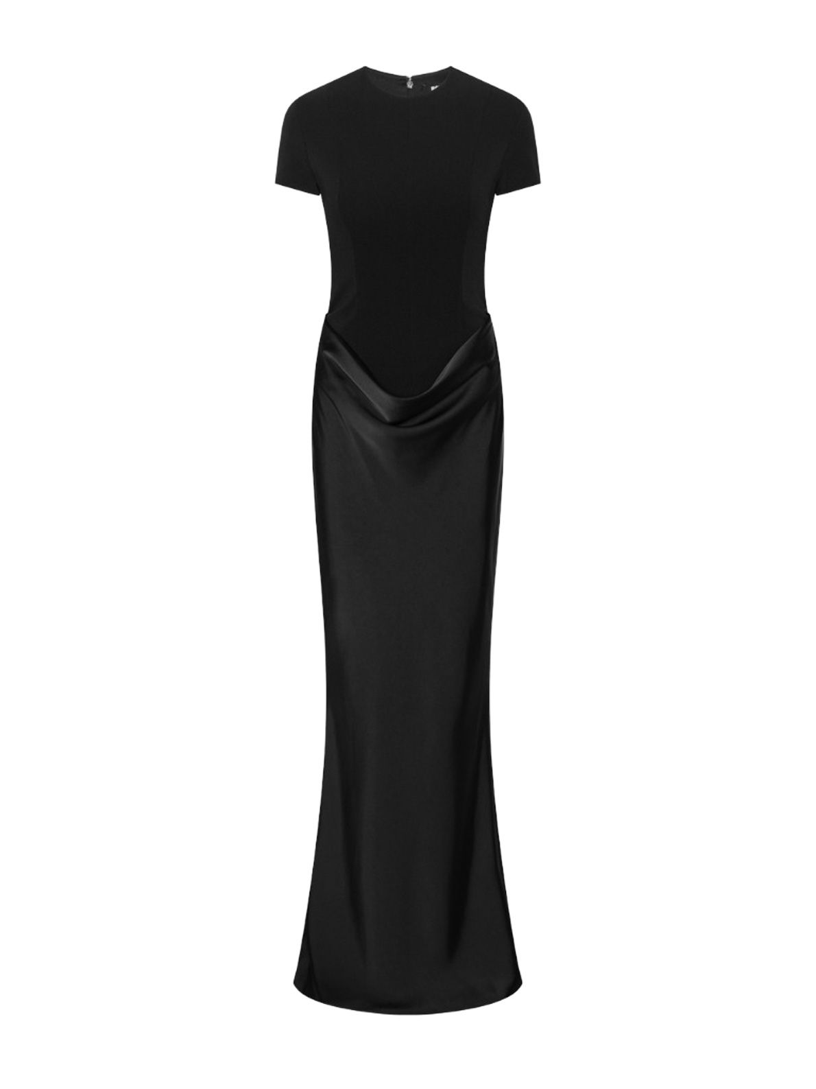 Black capsleeve draped maxi dress