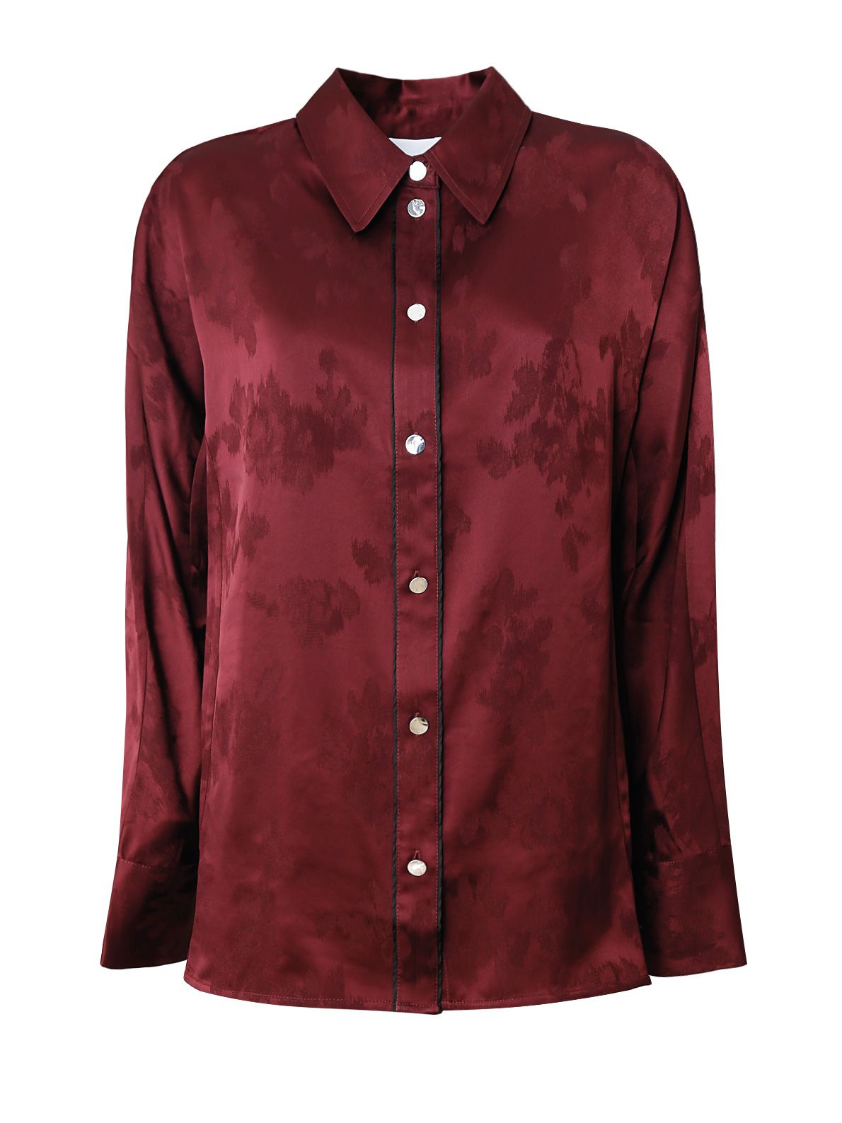 Fluid satin jacquard long sleeve shirt red