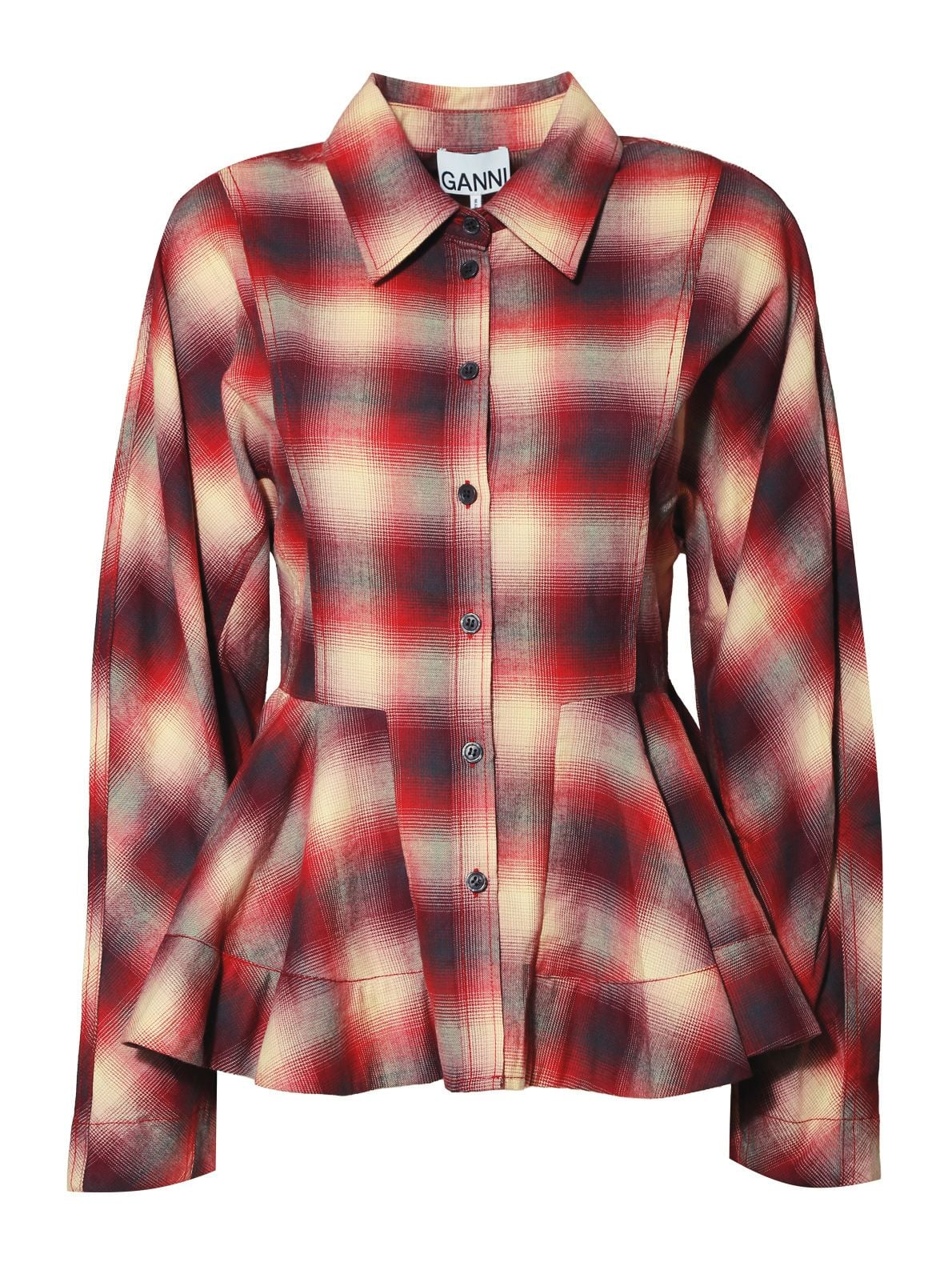 cotton flannel check peplum shirt wine