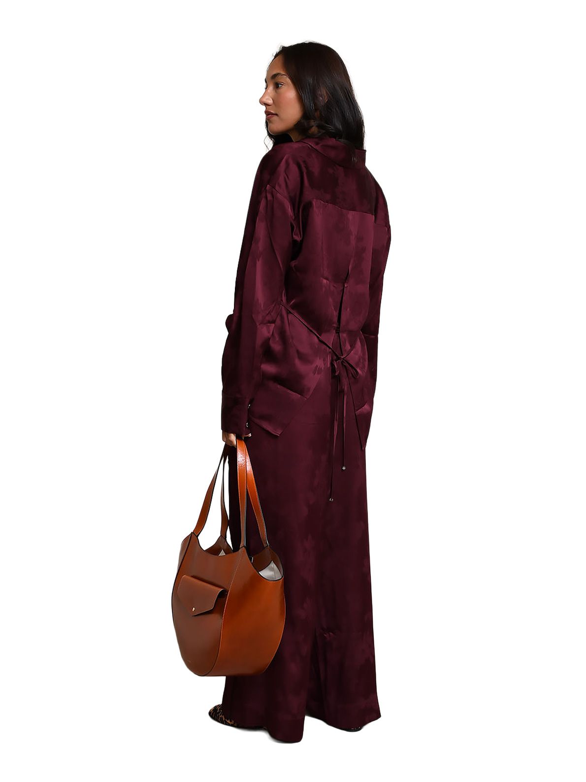 fluid satin jacquard elasticated pants red GANNI