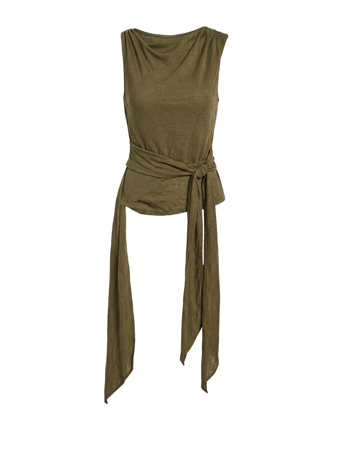 marl mesh tie knot tank top olive