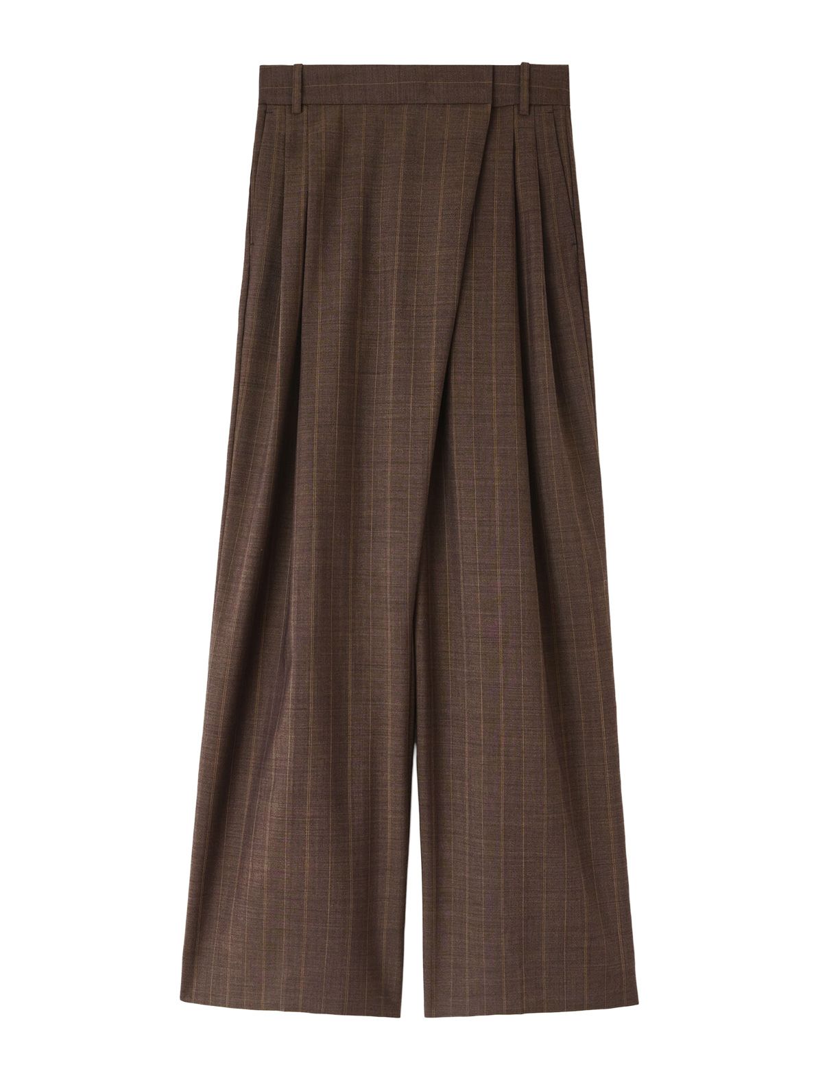 Light wool melange stripe wrap pants camel