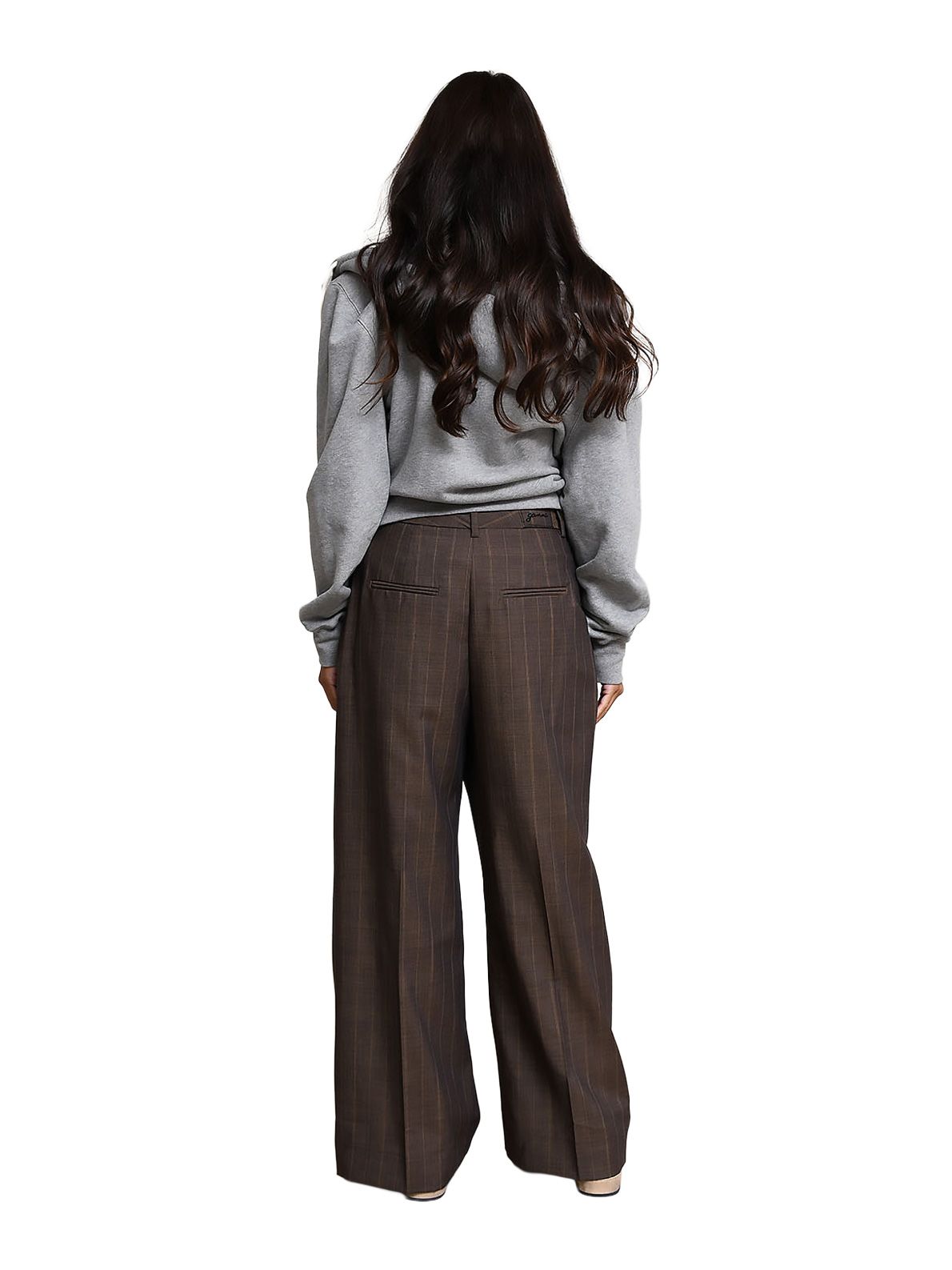 Light wool melange stripe wrap pants camel GANNI