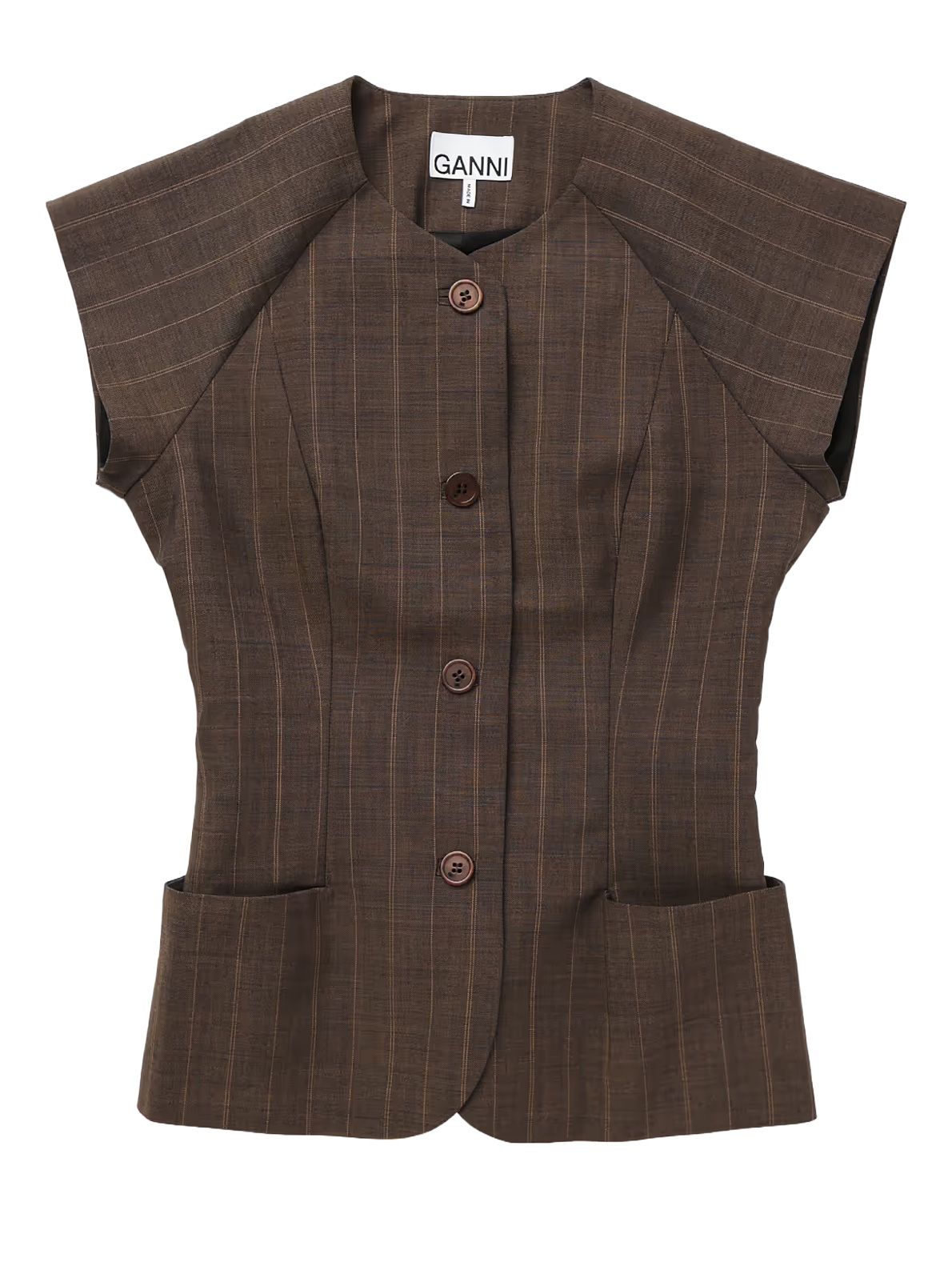 Light wool melange stripe cap sleeve blouse marrone