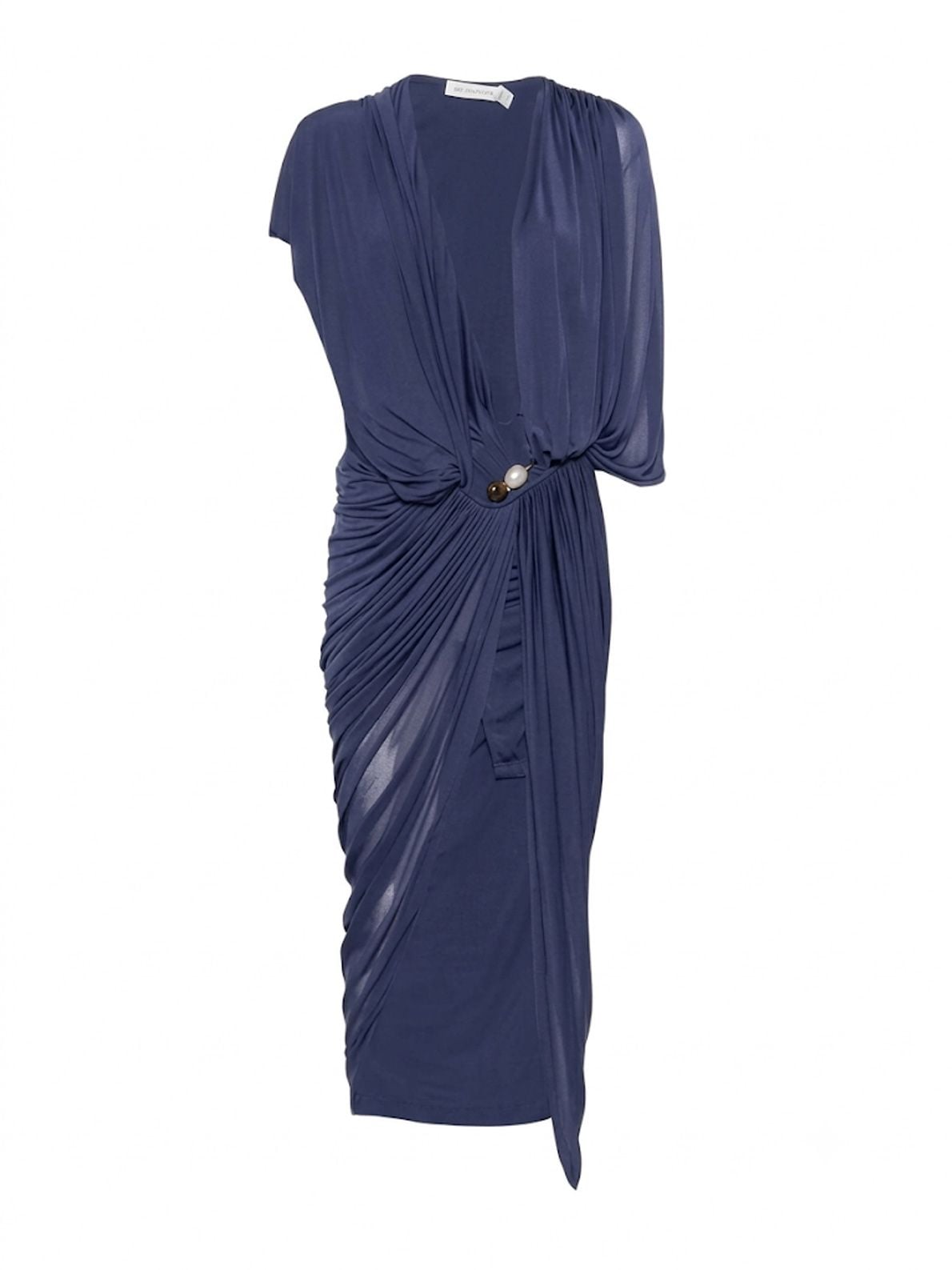 Abito blu inchiostro drappeggiato con pietre 