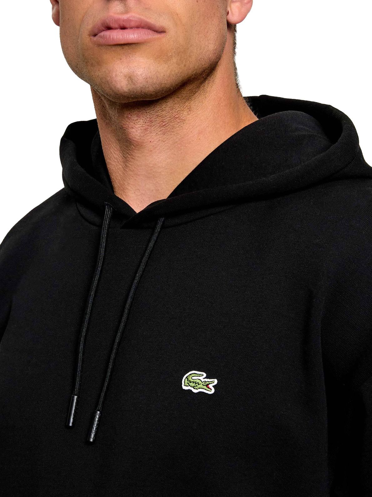 Felpa nera con cappuccio LACOSTE