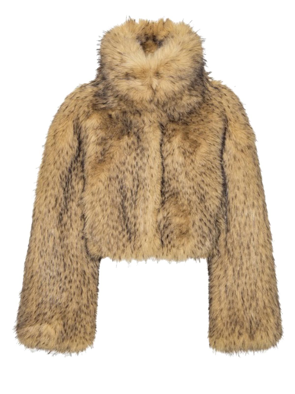 Beige faux fur crop jacket