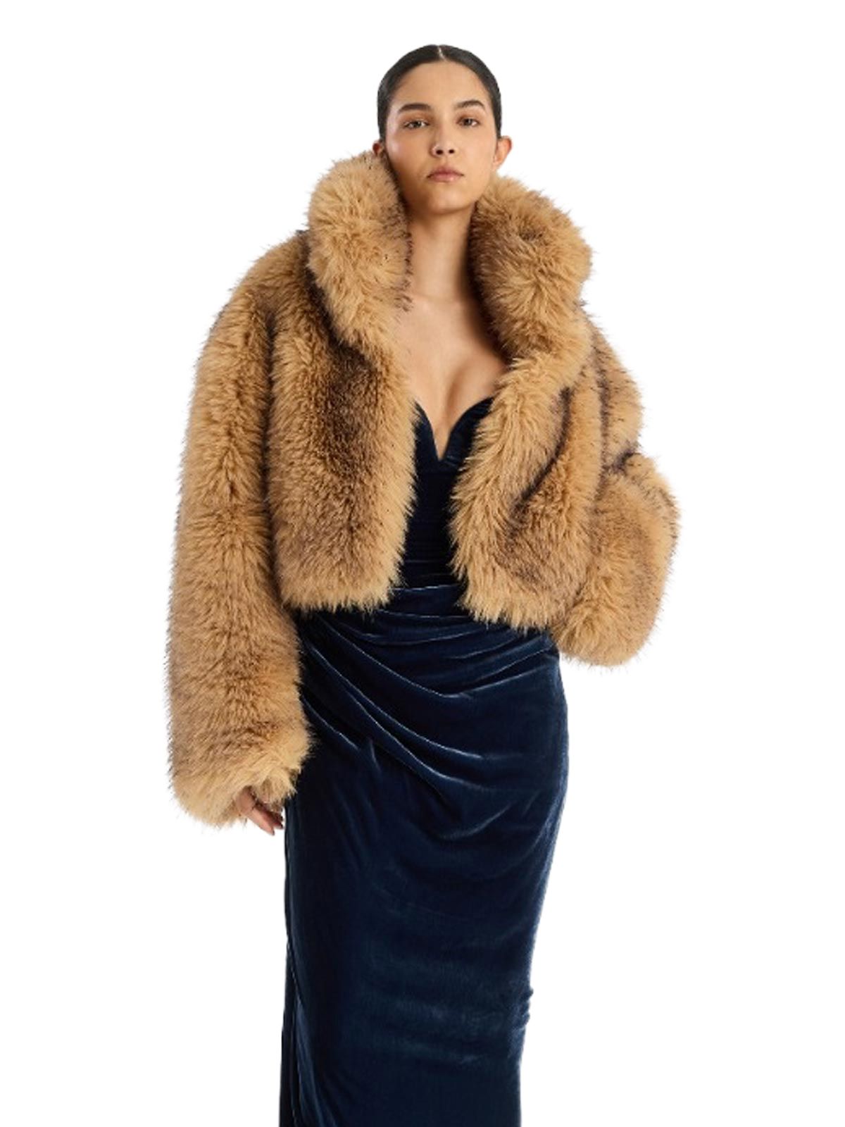 Beige faux fur crop jacket ROTATE