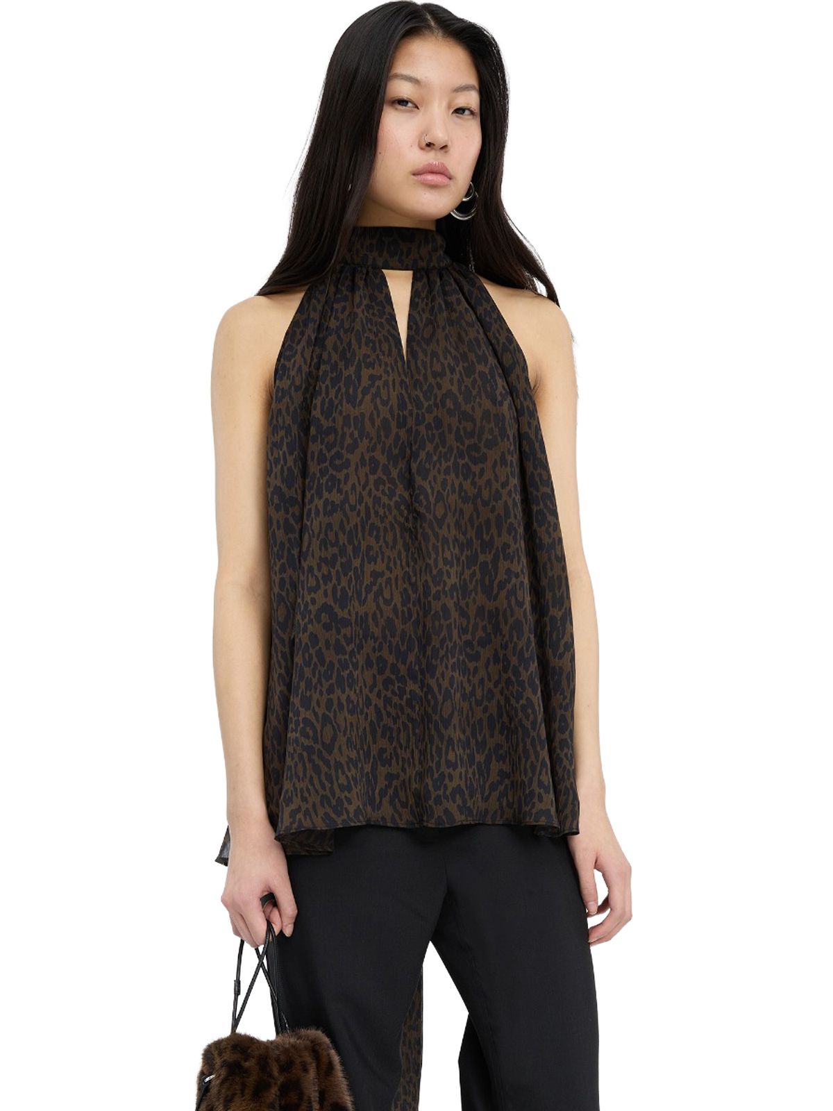 Top marrone con scollo all'americana ROTATE