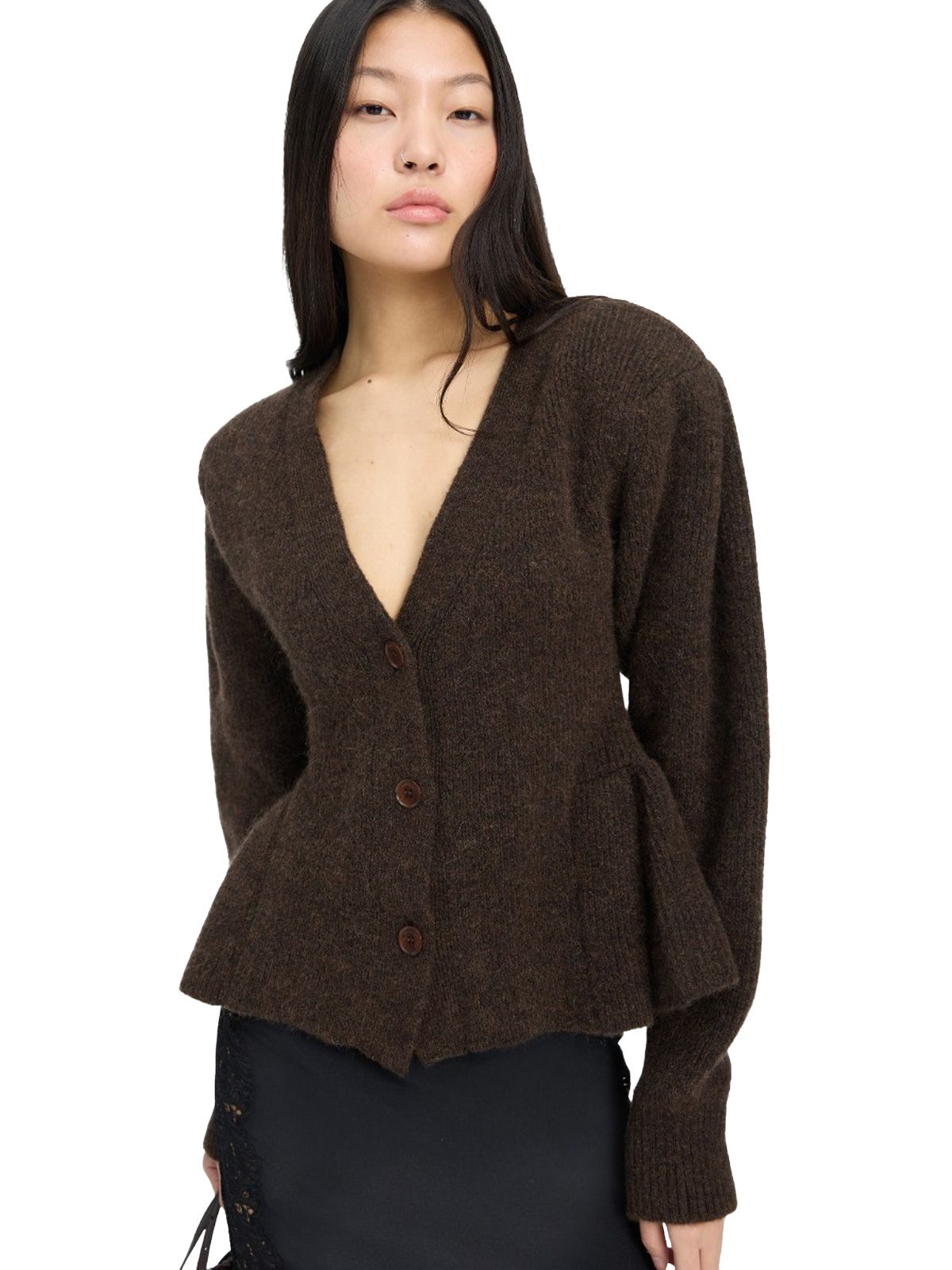 Brown knit peplum cardigan ROTATE