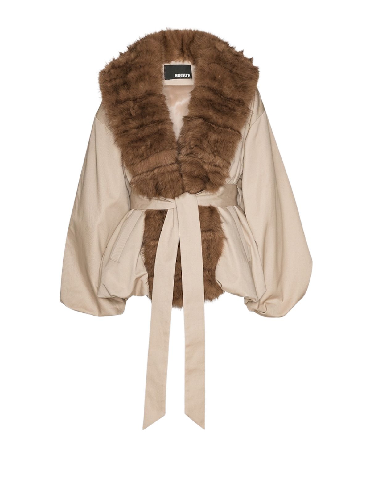 Beige faux fur collar jacket