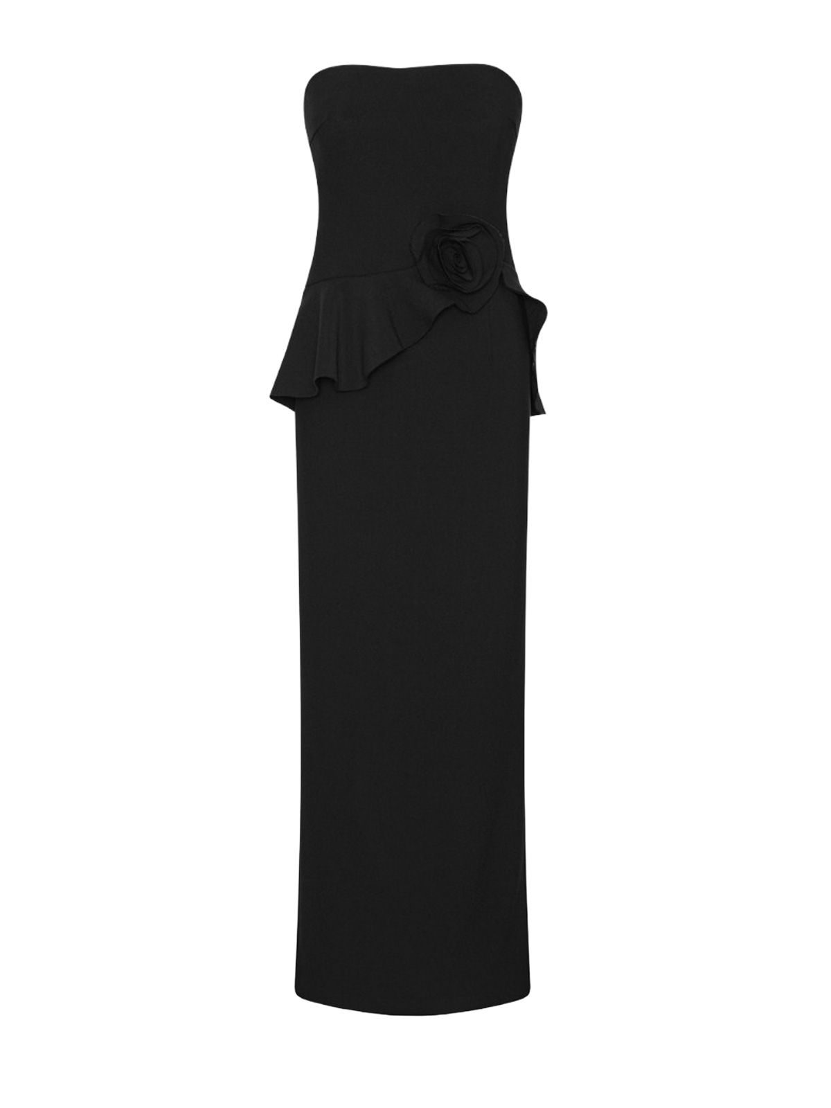 Black long flower strapless dress