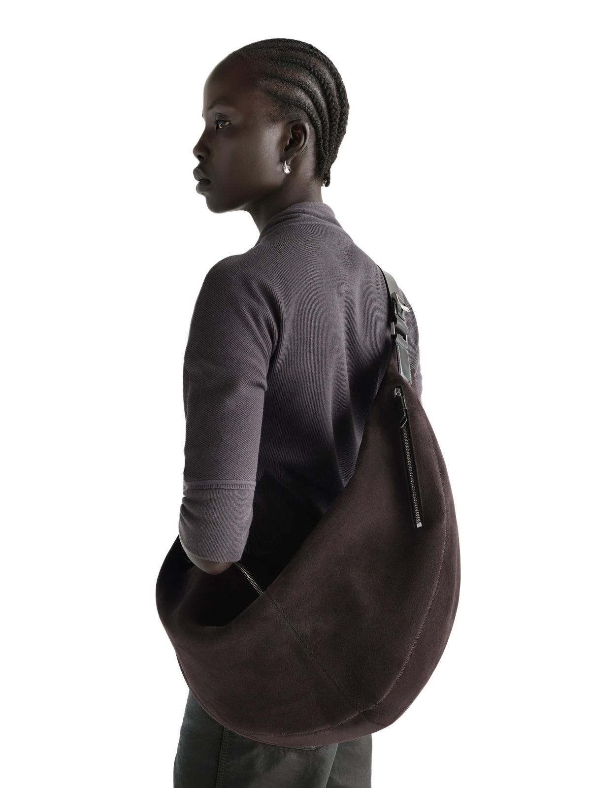 Ebony brown large quiver clip shoulder bag LEMAIRE
