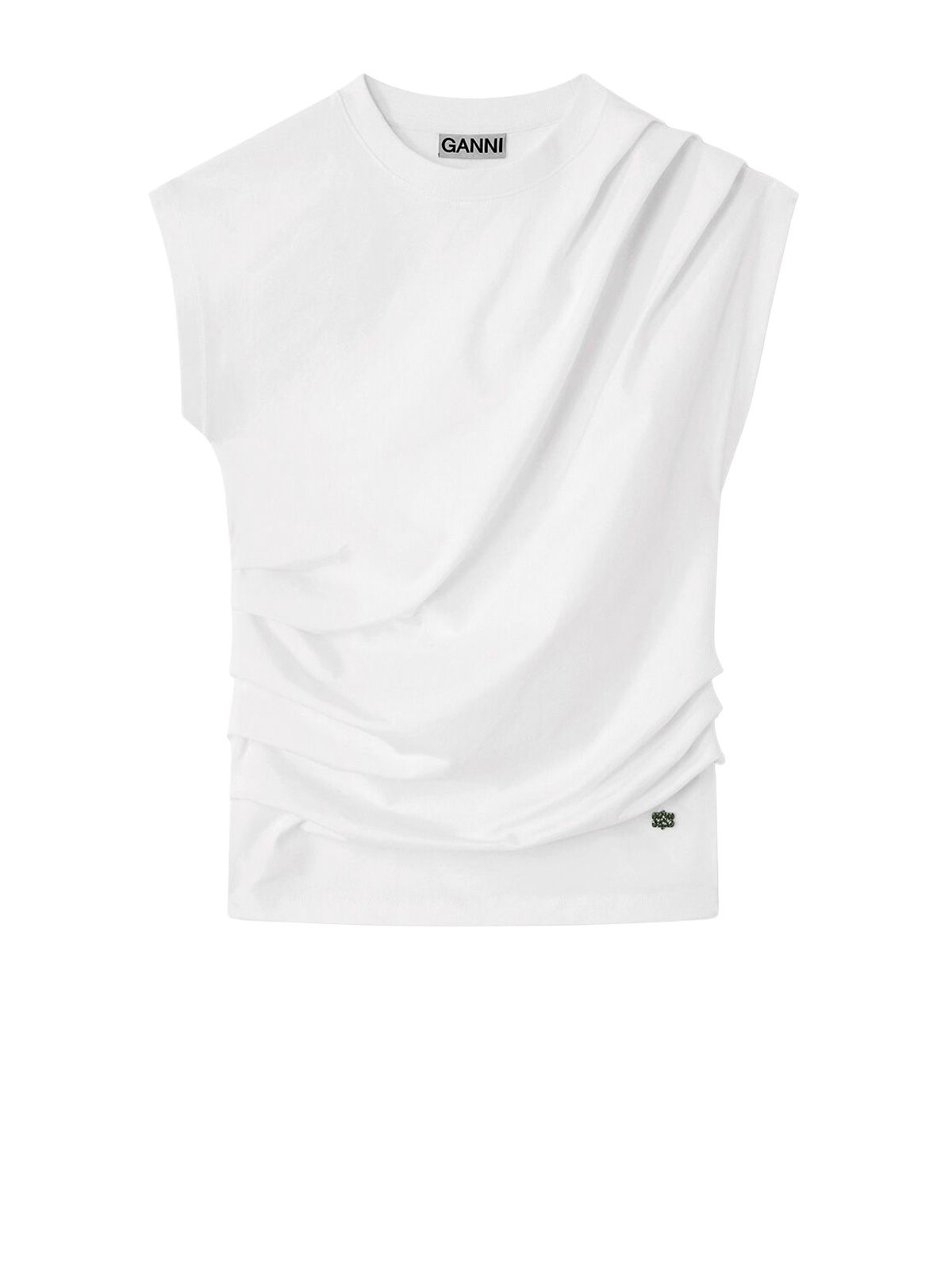 White stretch heavy jersey draped blouse