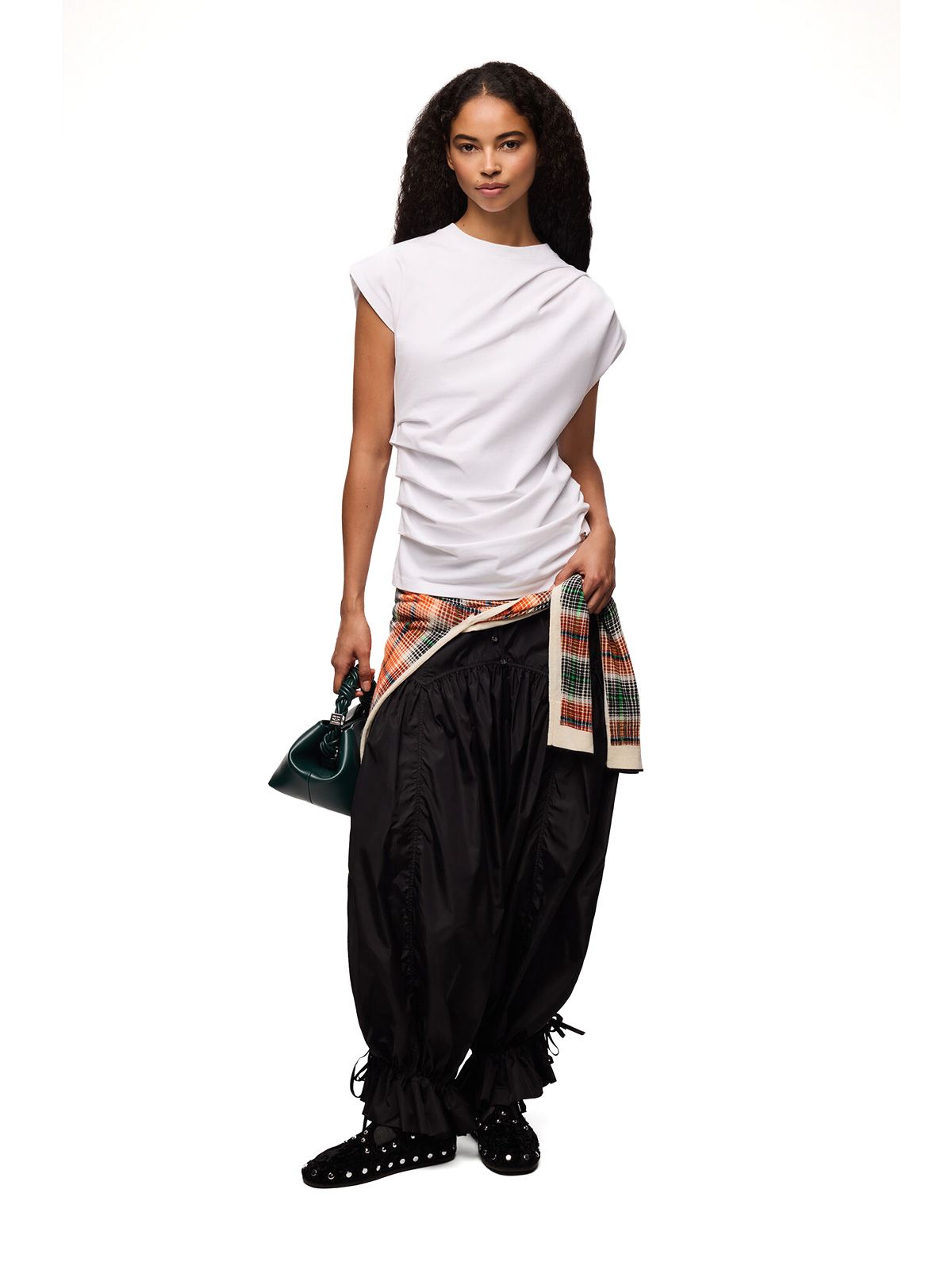 White stretch heavy jersey draped blouse GANNI