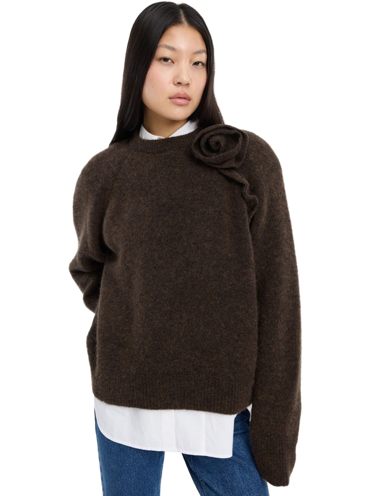Brown knit flower jumper ROTATE