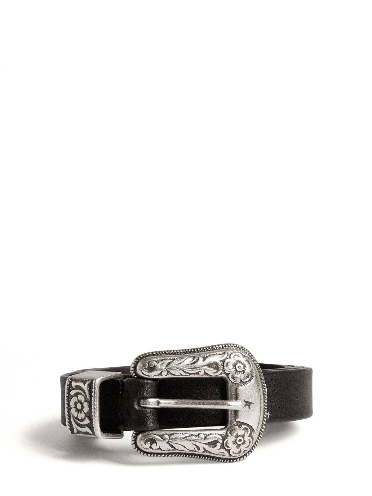 Cintura nera in pelle con fibbia argento