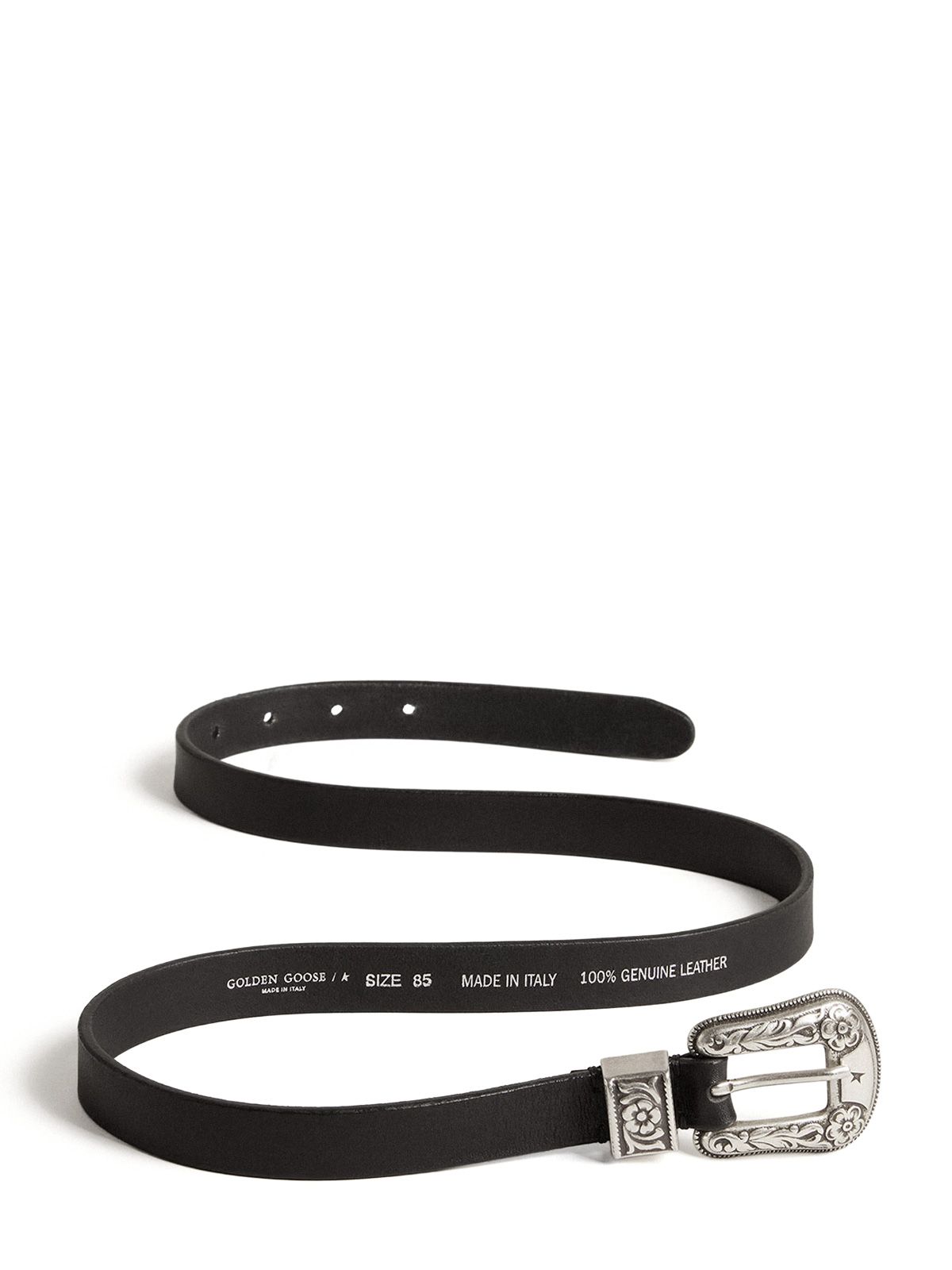Black leather belt with silver buckle GOLDEN GOOSE