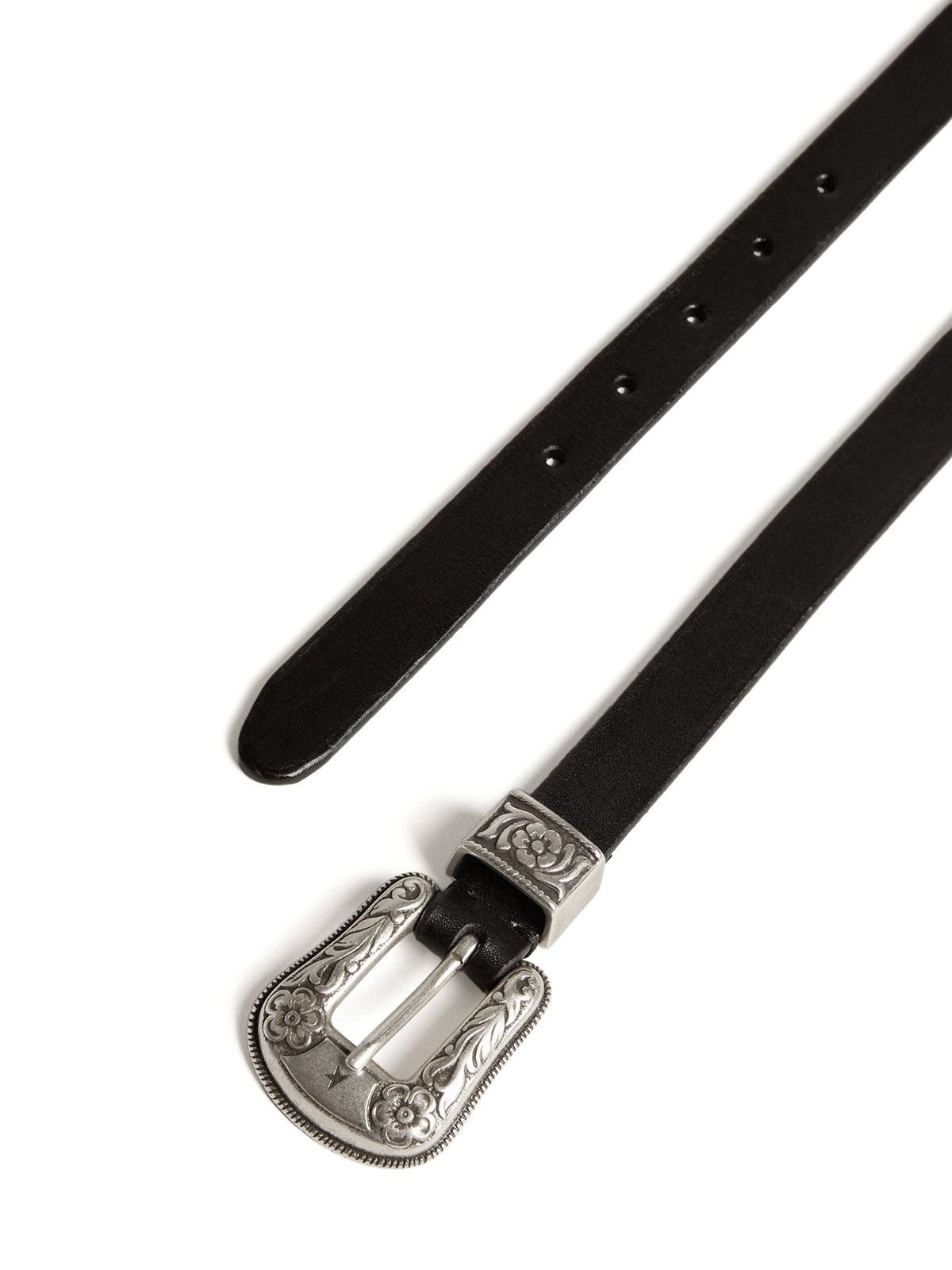 Black leather belt with silver buckle GOLDEN GOOSE