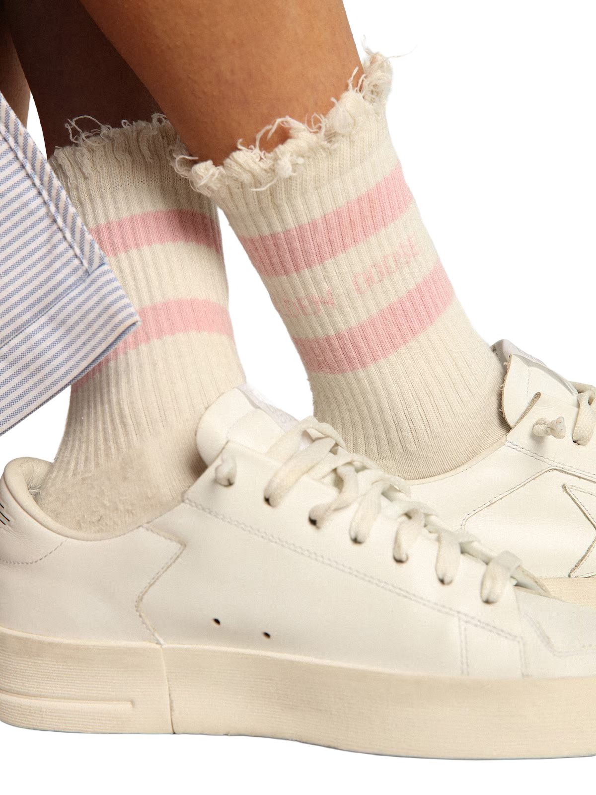 Calzini bianchi alti a coste bianchi e rosa GOLDEN GOOSE