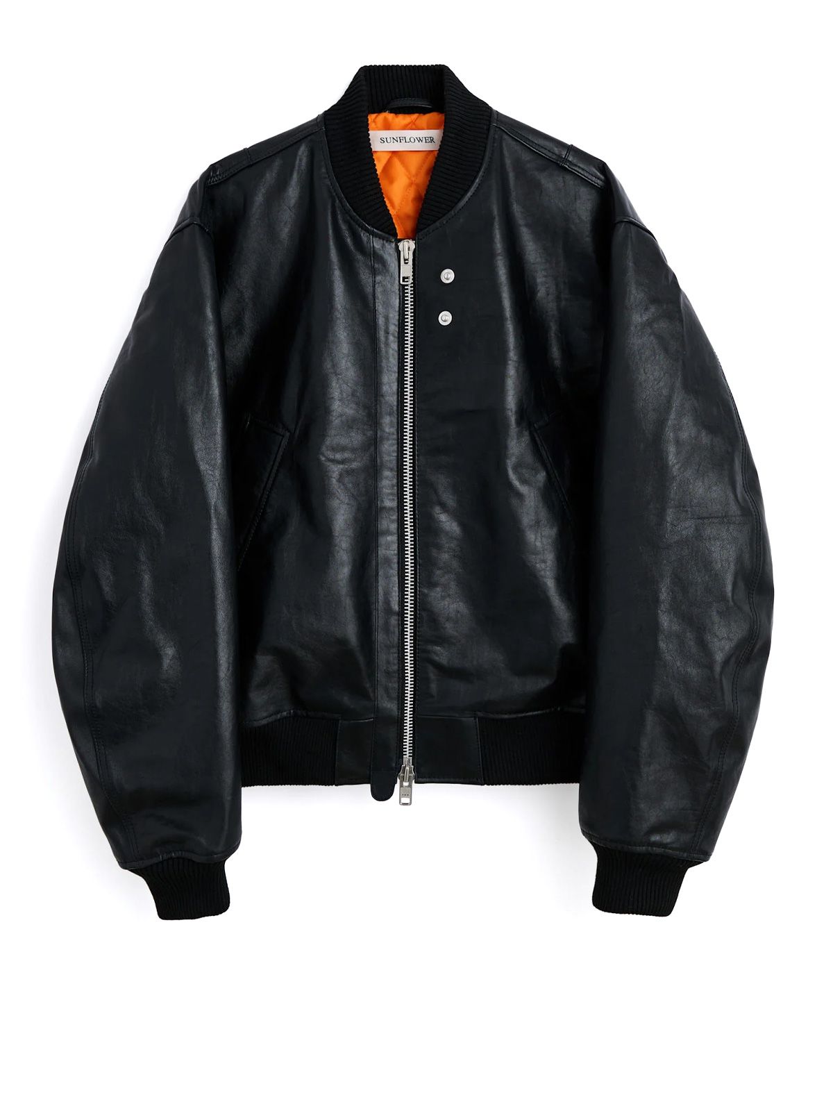 Black leather flight jacket