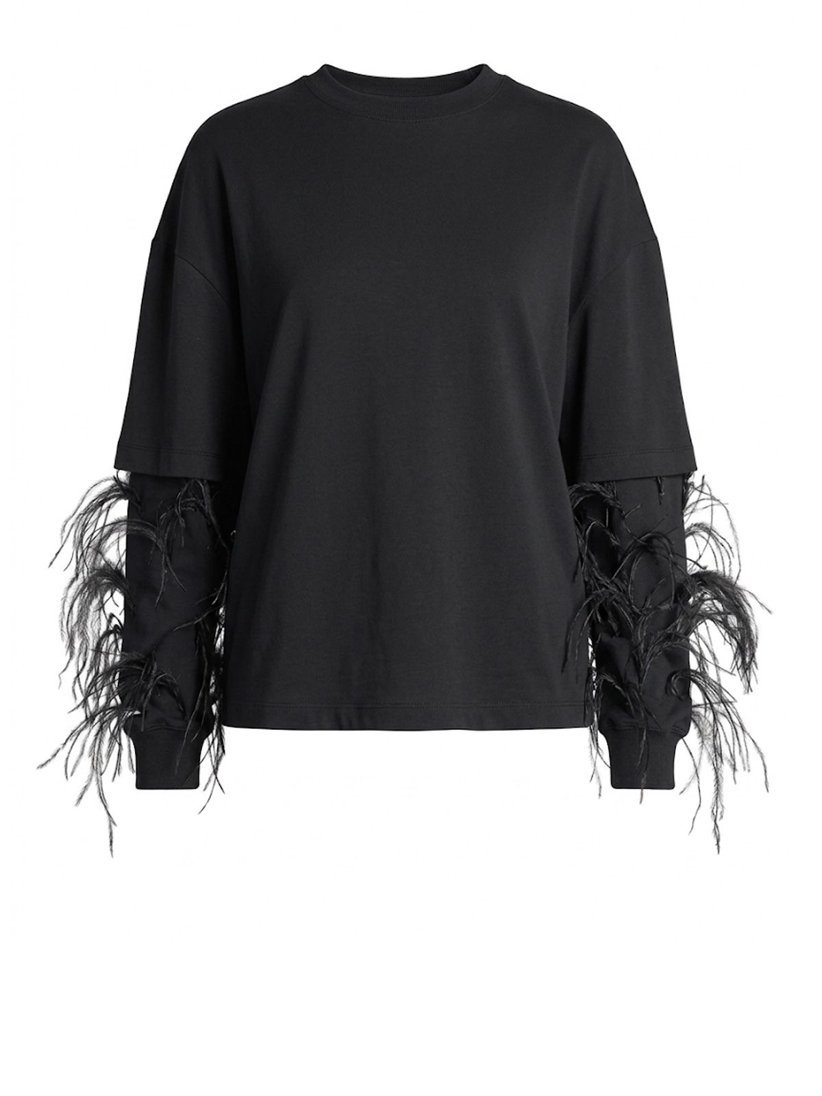 Black troy double sleeve with feathers top