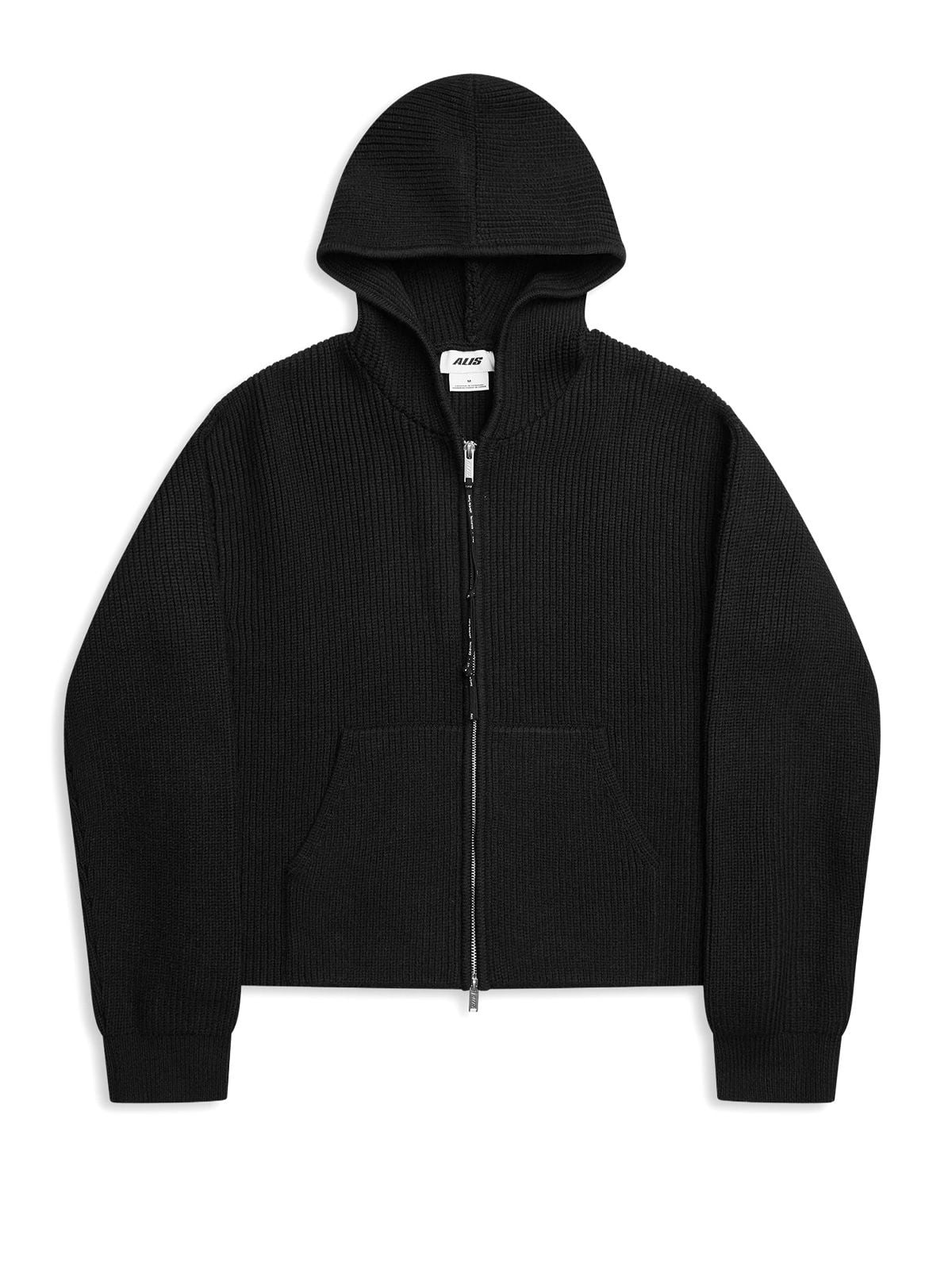 Black barian ribbed knit hoodie