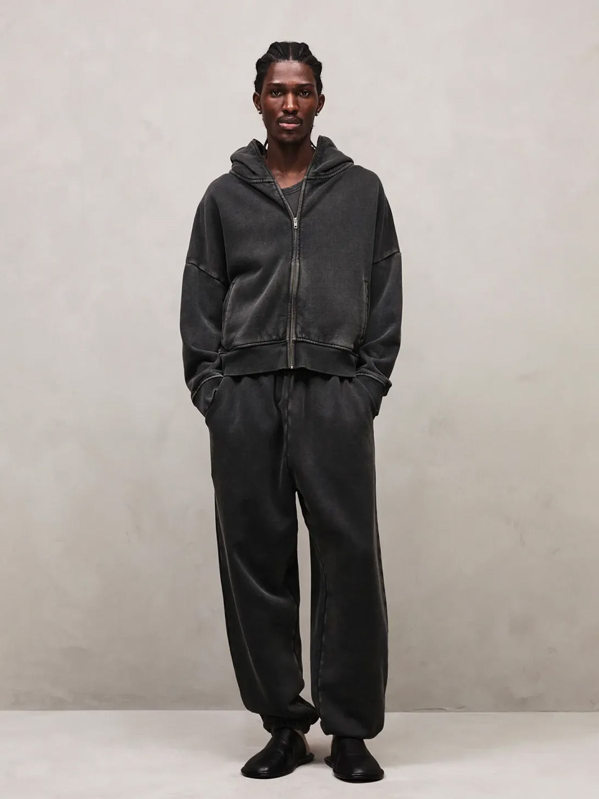 Washed black eternal zip hoodie ENTIRE STUDIOS