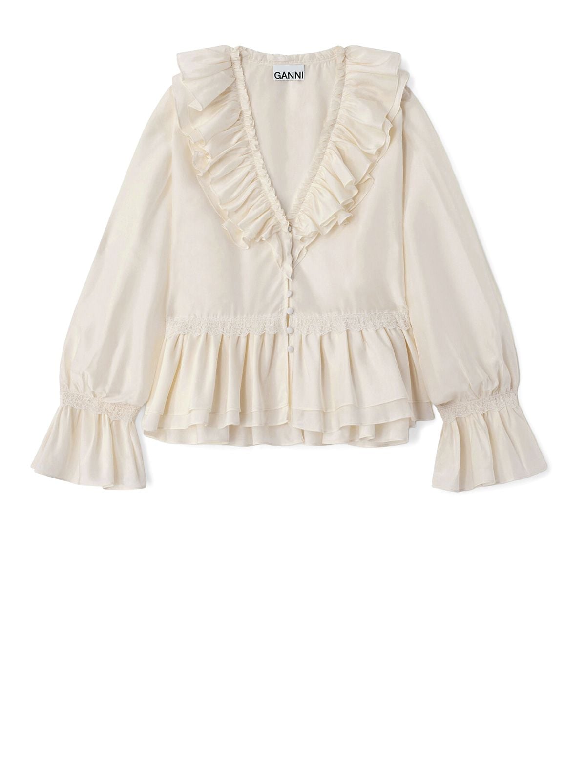 White viscose silk habotai frill blouse